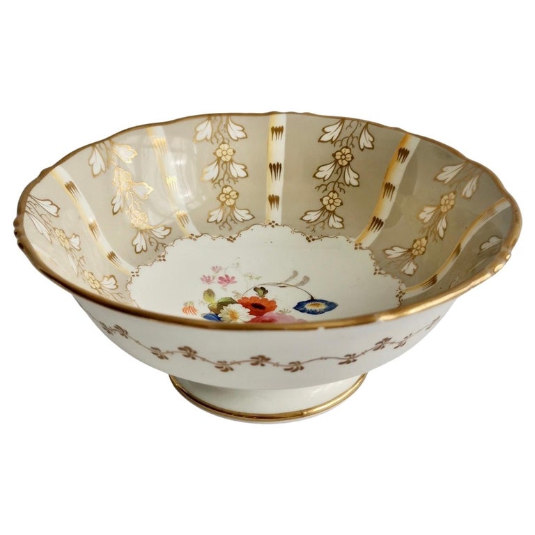 Samuel Alcock Slop Bowl, Grey Striped with Flower Rococo Revival, circa