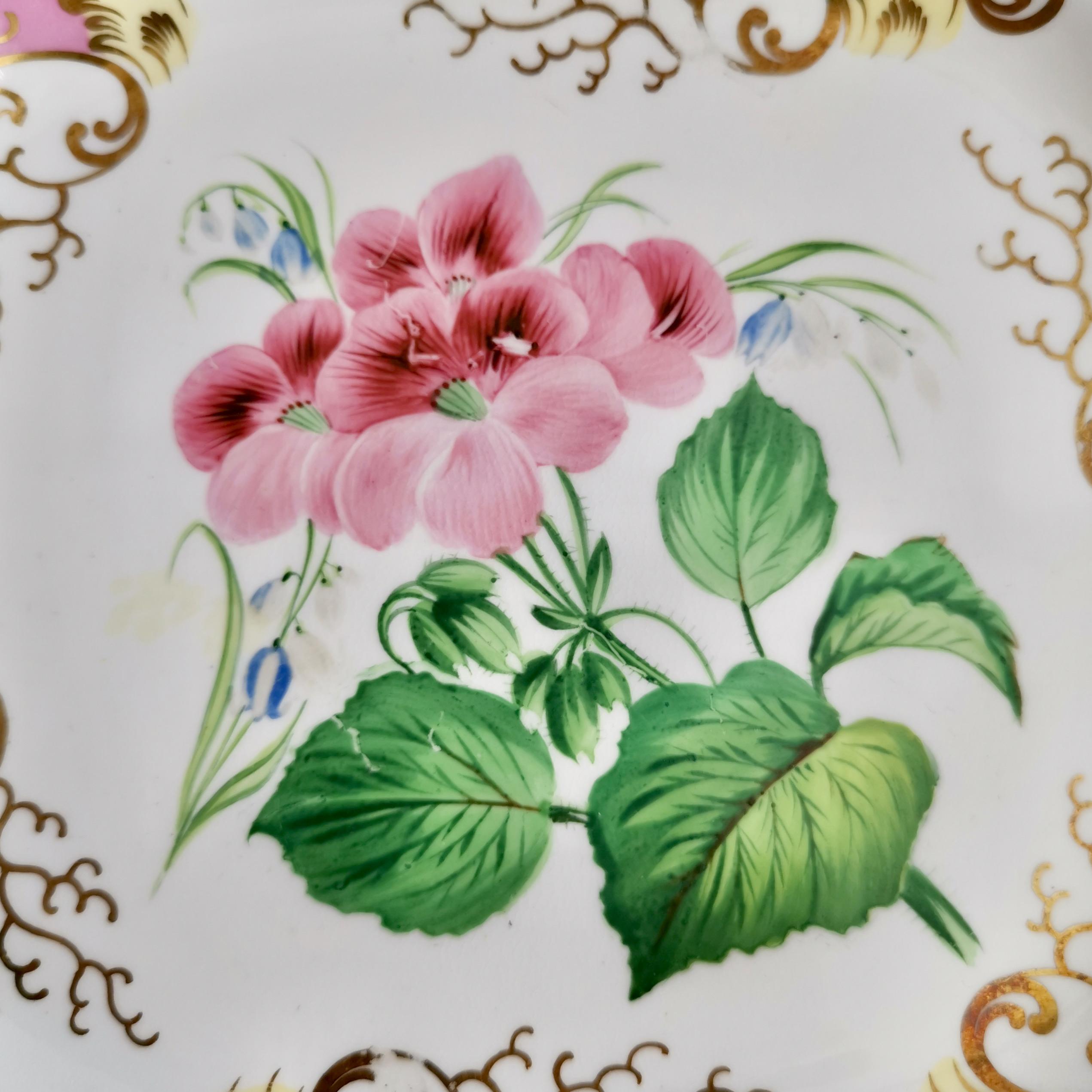 Samuel Alcock Small Porcelain Dessert Set, Pink with Flowers, Victorian 1854 4