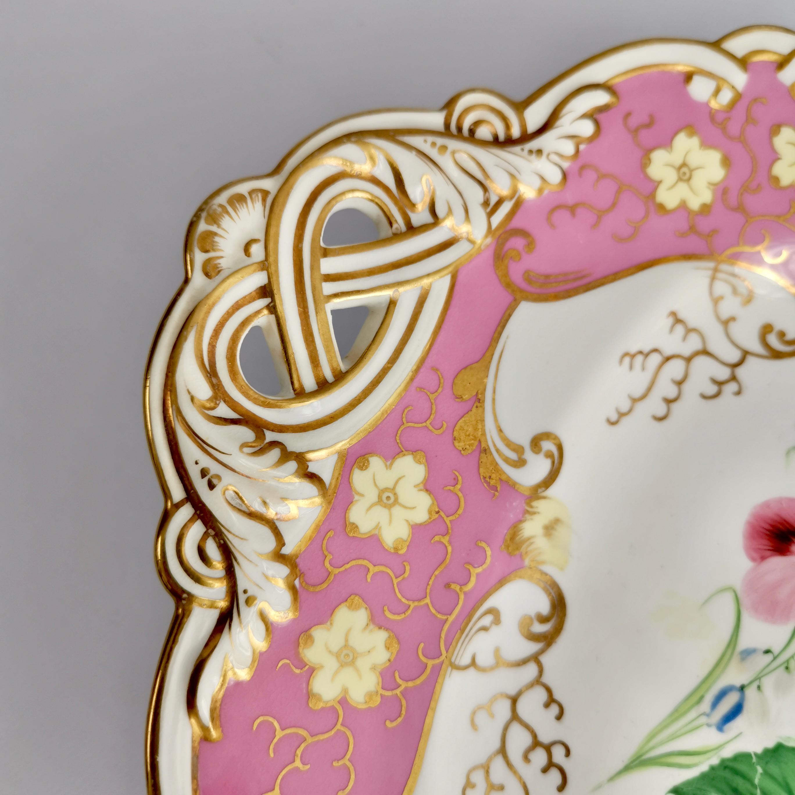 Samuel Alcock Small Porcelain Dessert Set, Pink with Flowers, Victorian 1854 5