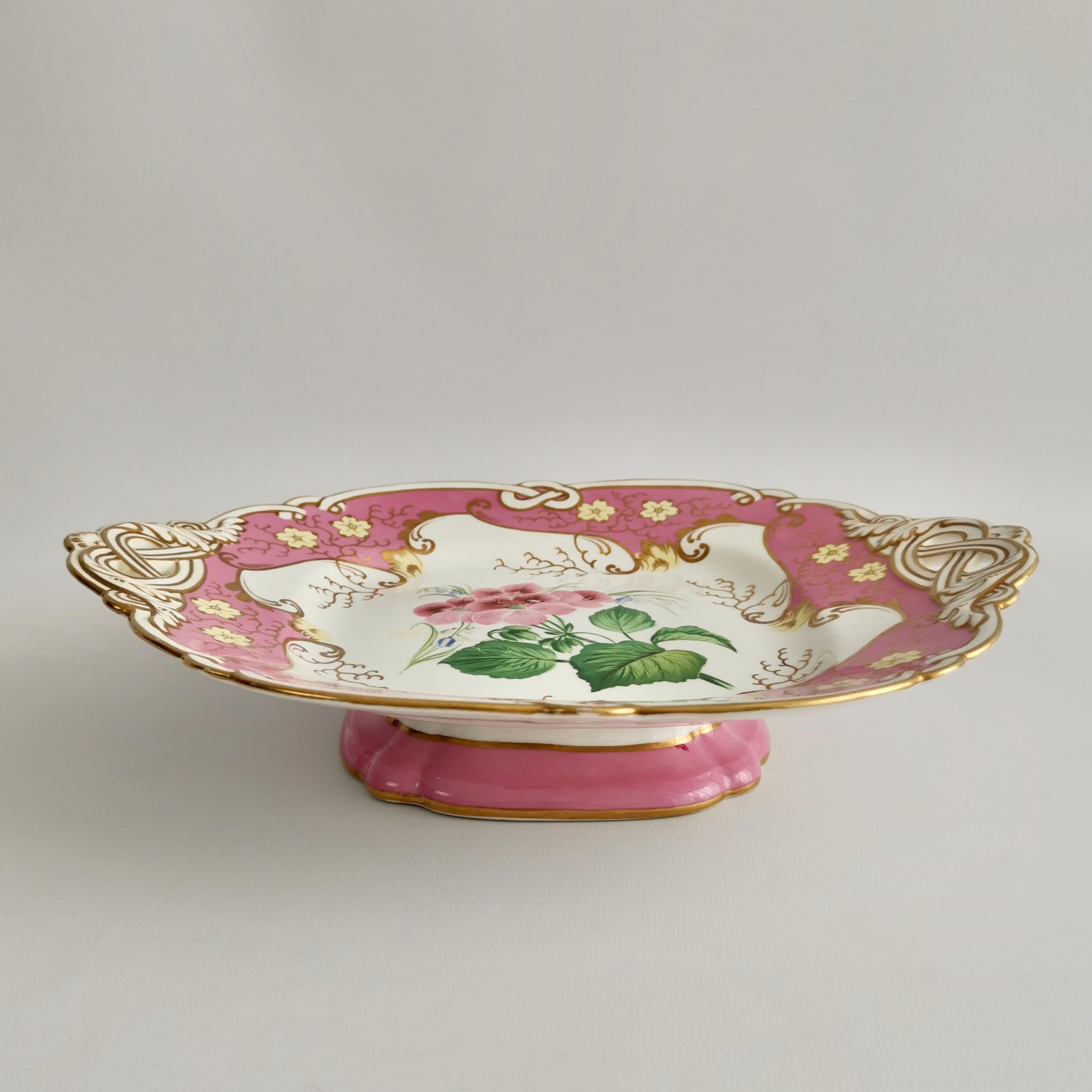 Samuel Alcock Small Porcelain Dessert Set, Pink with Flowers, Victorian 1854 9