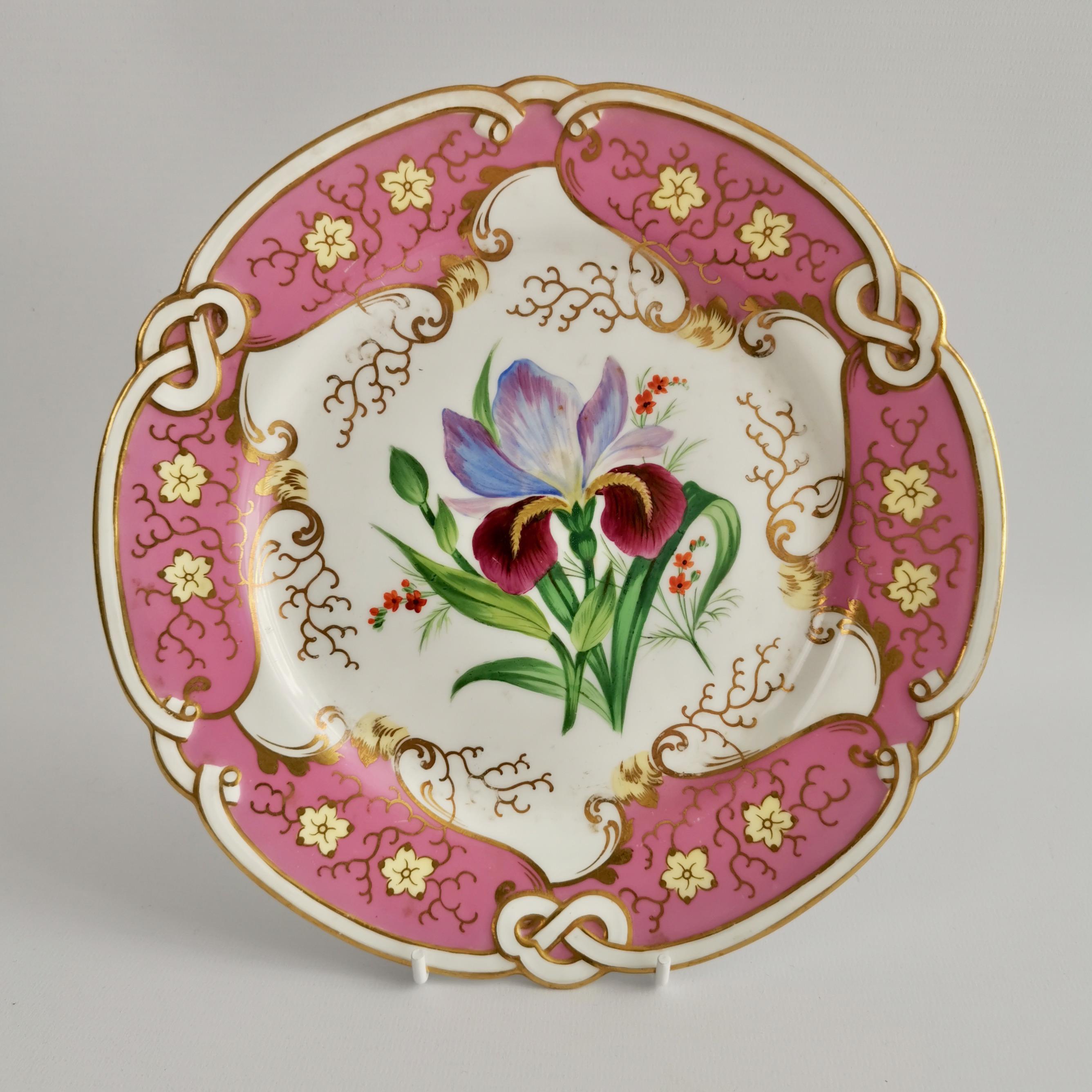 Samuel Alcock Small Porcelain Dessert Set, Pink with Flowers, Victorian 1854 In Good Condition In London, GB