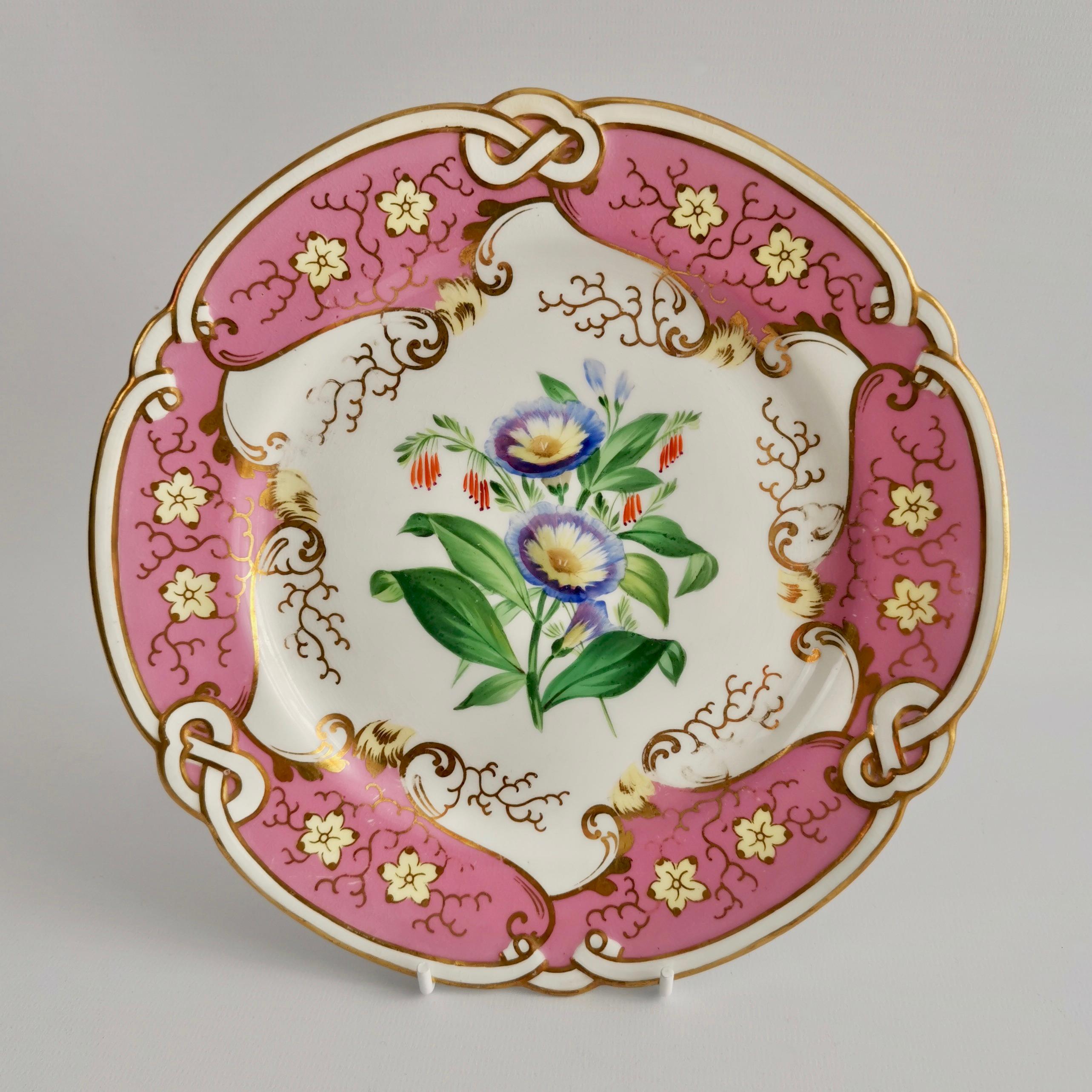 Mid-19th Century Samuel Alcock Small Porcelain Dessert Set, Pink with Flowers, Victorian 1854