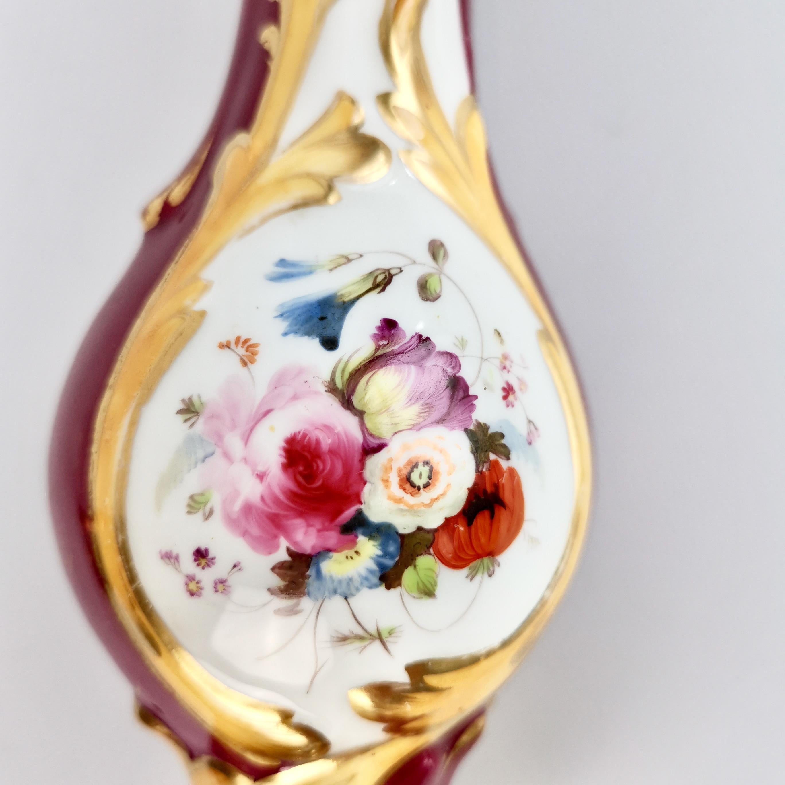 Mid-19th Century Samuel Alcock Small Porcelain Vase, Maroon with Flowers, Rococo Revival