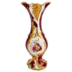 Petit vase en porcelaine de Samuel Alcock, marron avec fleurs, néo-rococo