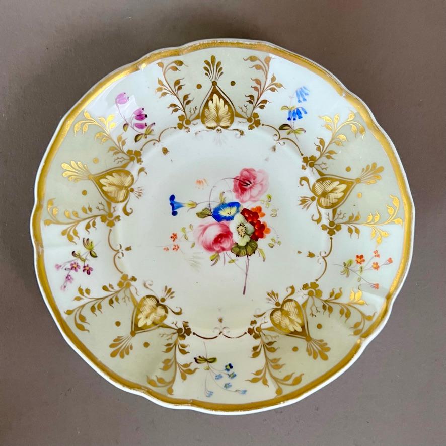Porcelain Samuel Alcock Solitaire Tea Set, Beige, Pale Yellow and Flowers, ca 1833 For Sale