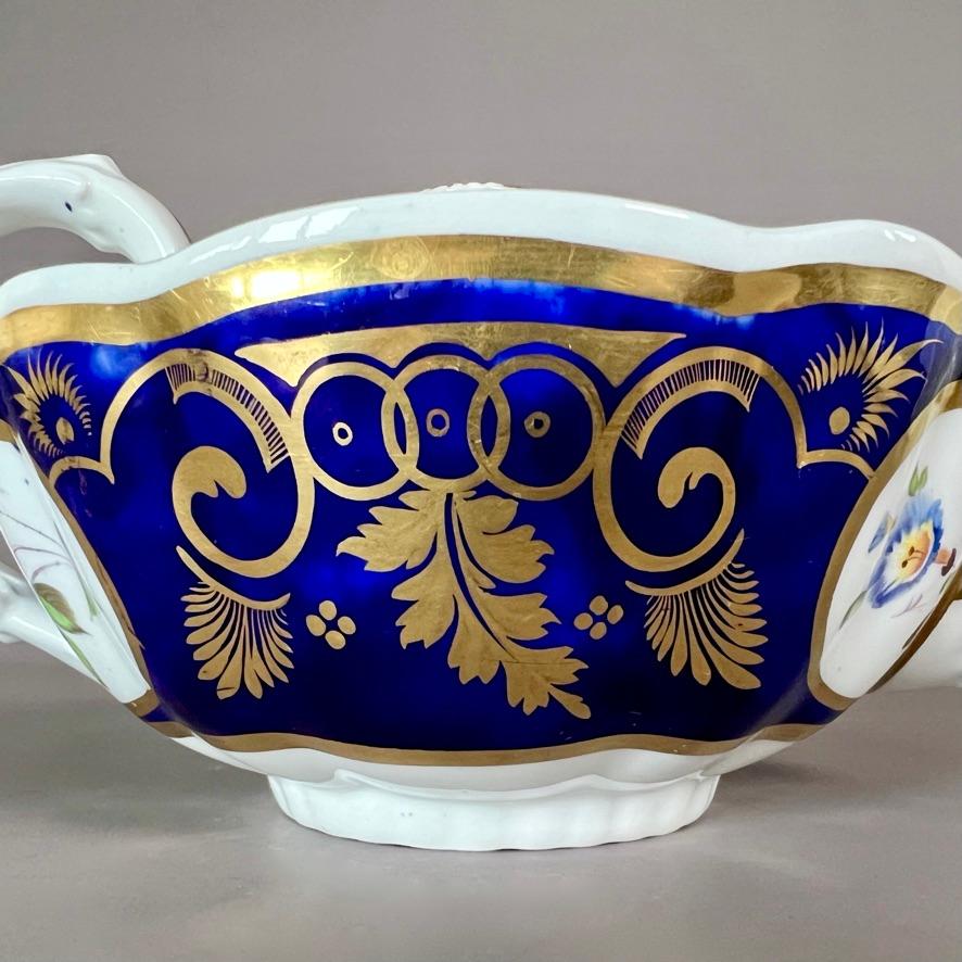 Hand-Painted Samuel Alcock Solitaire Tea Set, Cobalt Blue, Gilt Vines and Flowers, ca 1825 For Sale