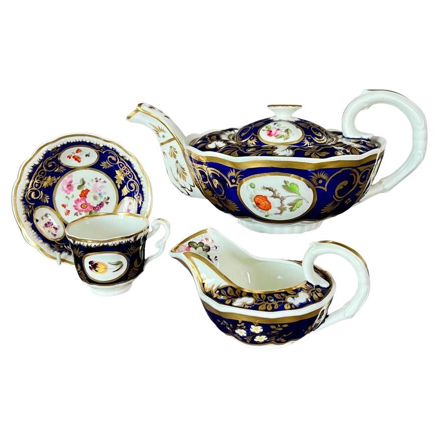 Samuel Alcock Solitaire Tea Set, Cobalt Blue, Gilt Vines and Flowers, ca 1825 For Sale