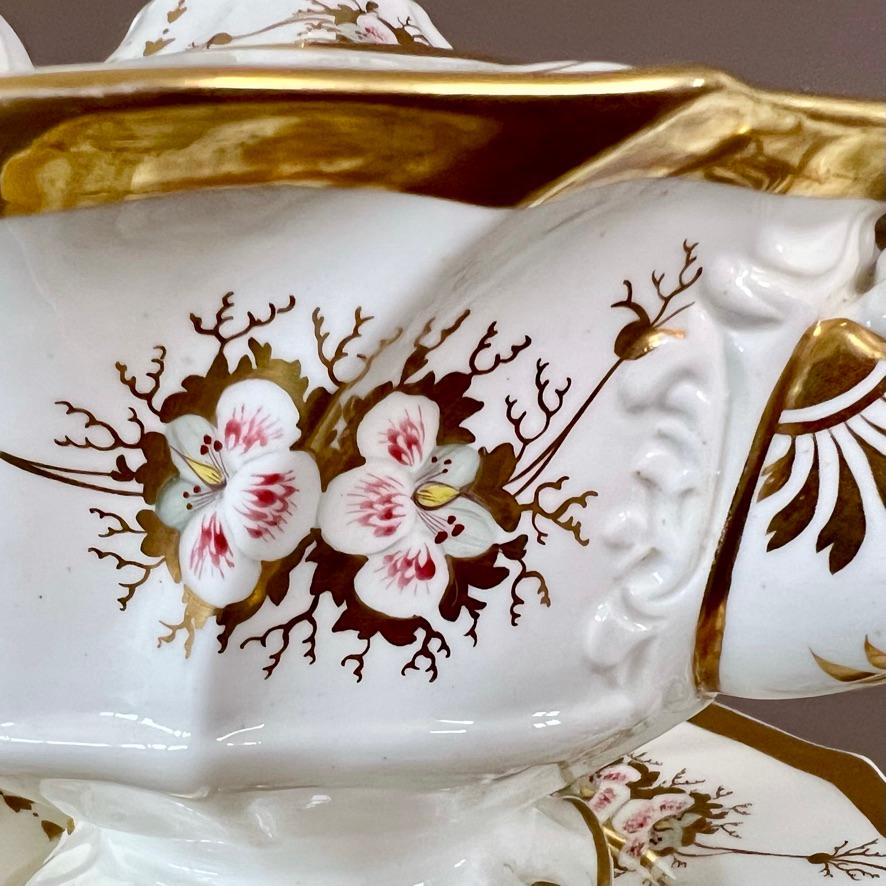 Samuel Alcock Solitaire Tea Set, White with Pink Flowers, Rococo Revival ca 1826 3
