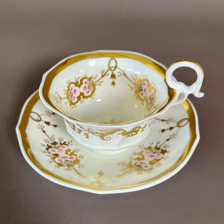 Samuel Alcock Solitaire Tea Set, White with Pink Flowers, Rococo Revival ca 1826 7