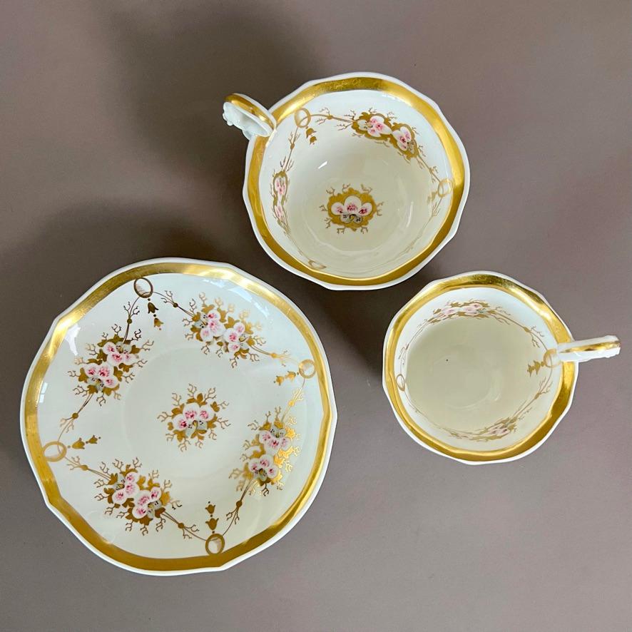 Samuel Alcock Solitaire Tea Set, White with Pink Flowers, Rococo Revival ca 1826 8