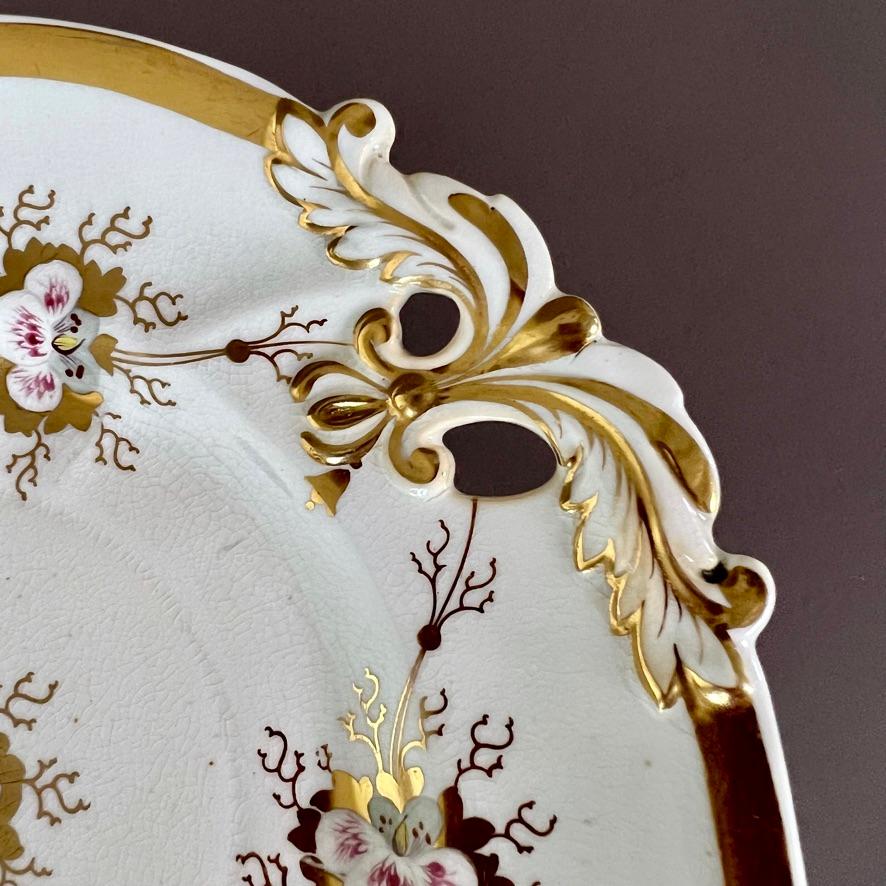 Porcelain Samuel Alcock Solitaire Tea Set, White with Pink Flowers, Rococo Revival ca 1826