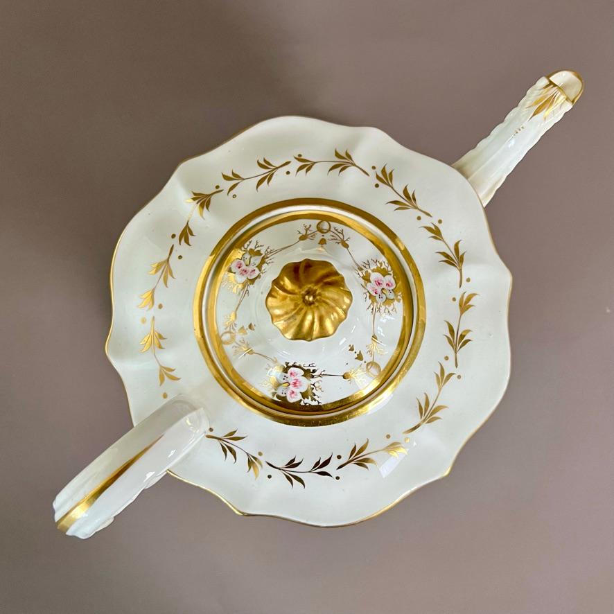 Samuel Alcock Solitaire Tea Set, White with Pink Flowers, Rococo Revival ca 1826 2