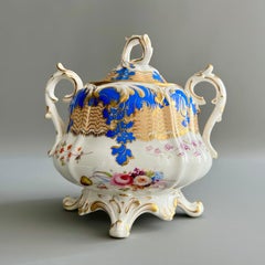 Samuel Alcock Sucrier, French Blue, Pear Shaped Rococo Revival, 1843