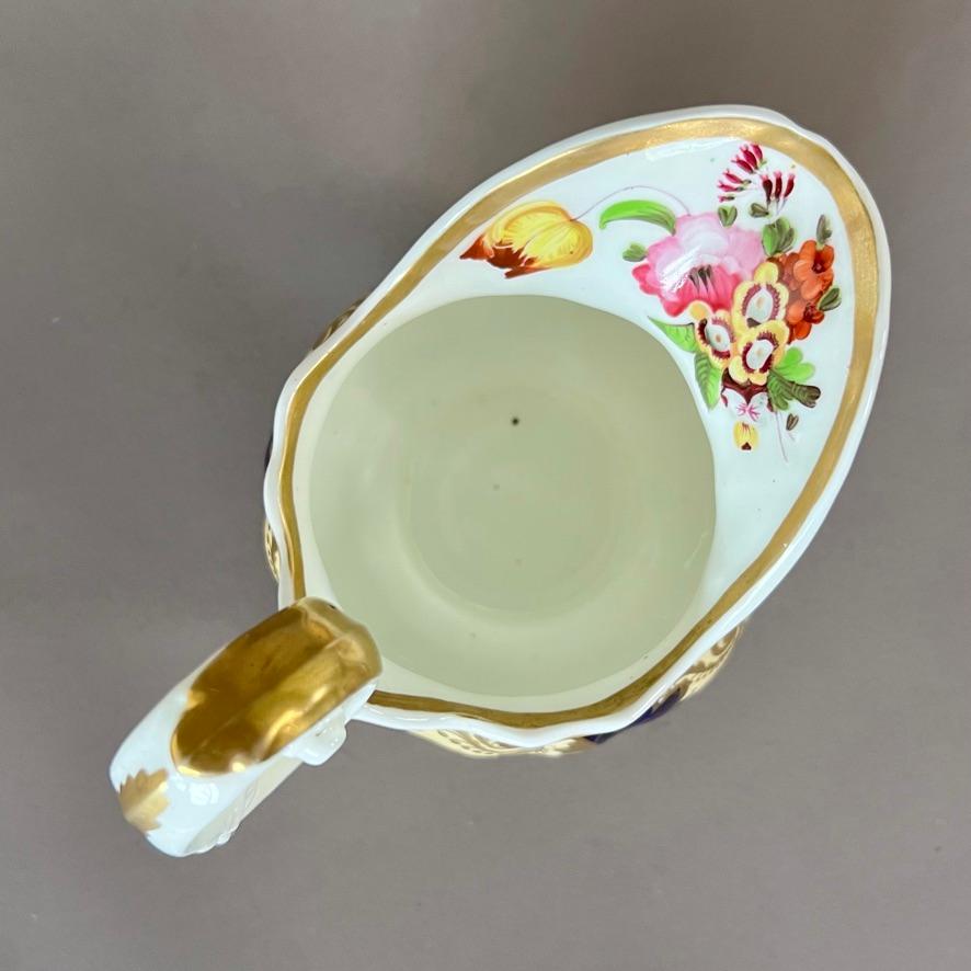 Regency Samuel Alcock Teacup and Milk Jug, Pale Yellow, Gilt and Flowers, ca 1824 For Sale