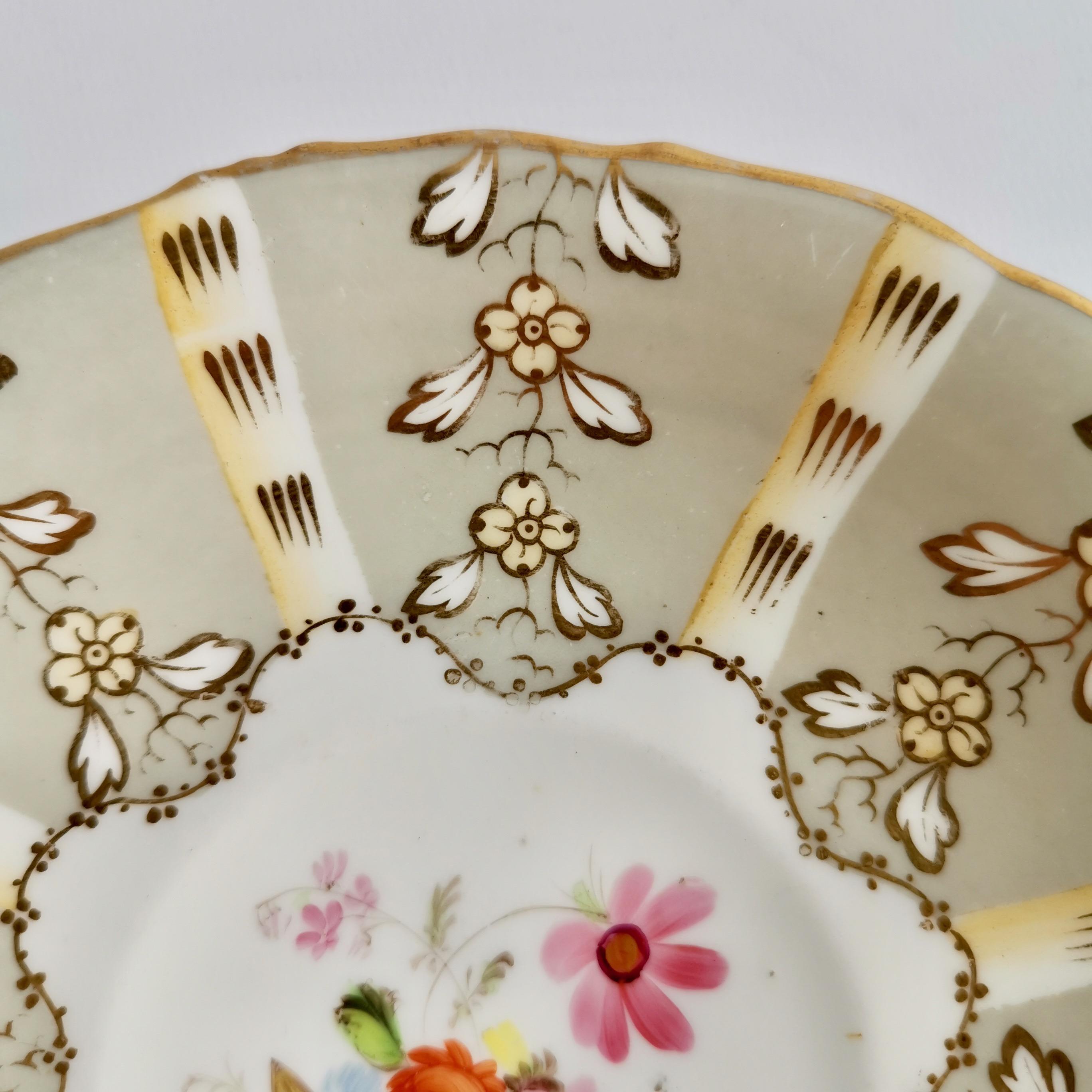 Samuel Alcock Teacup, Grey Striped with Flower Rococo Revival, circa 1845 3
