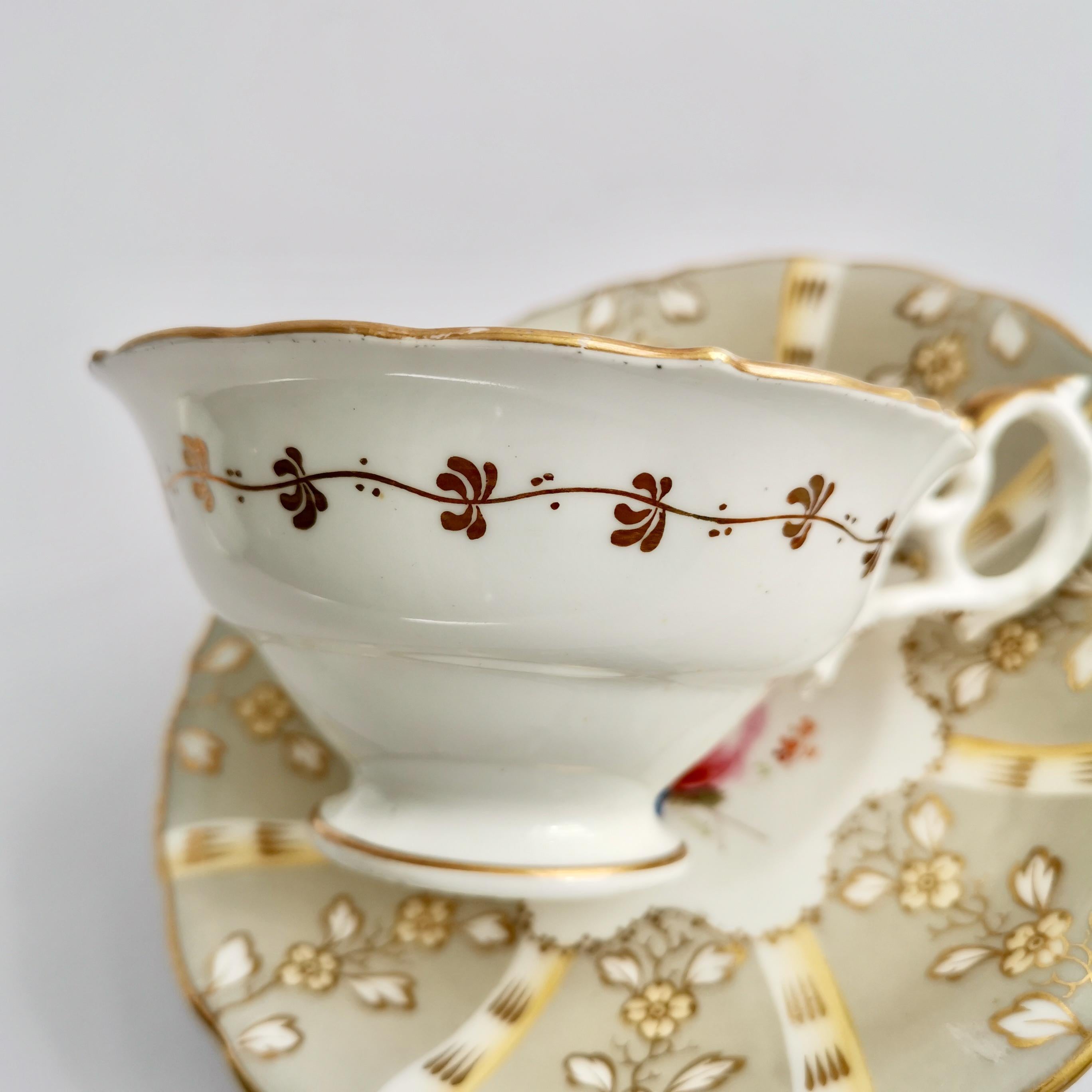 Samuel Alcock Teacup, Grey Striped with Flower Rococo Revival, circa 1845 5