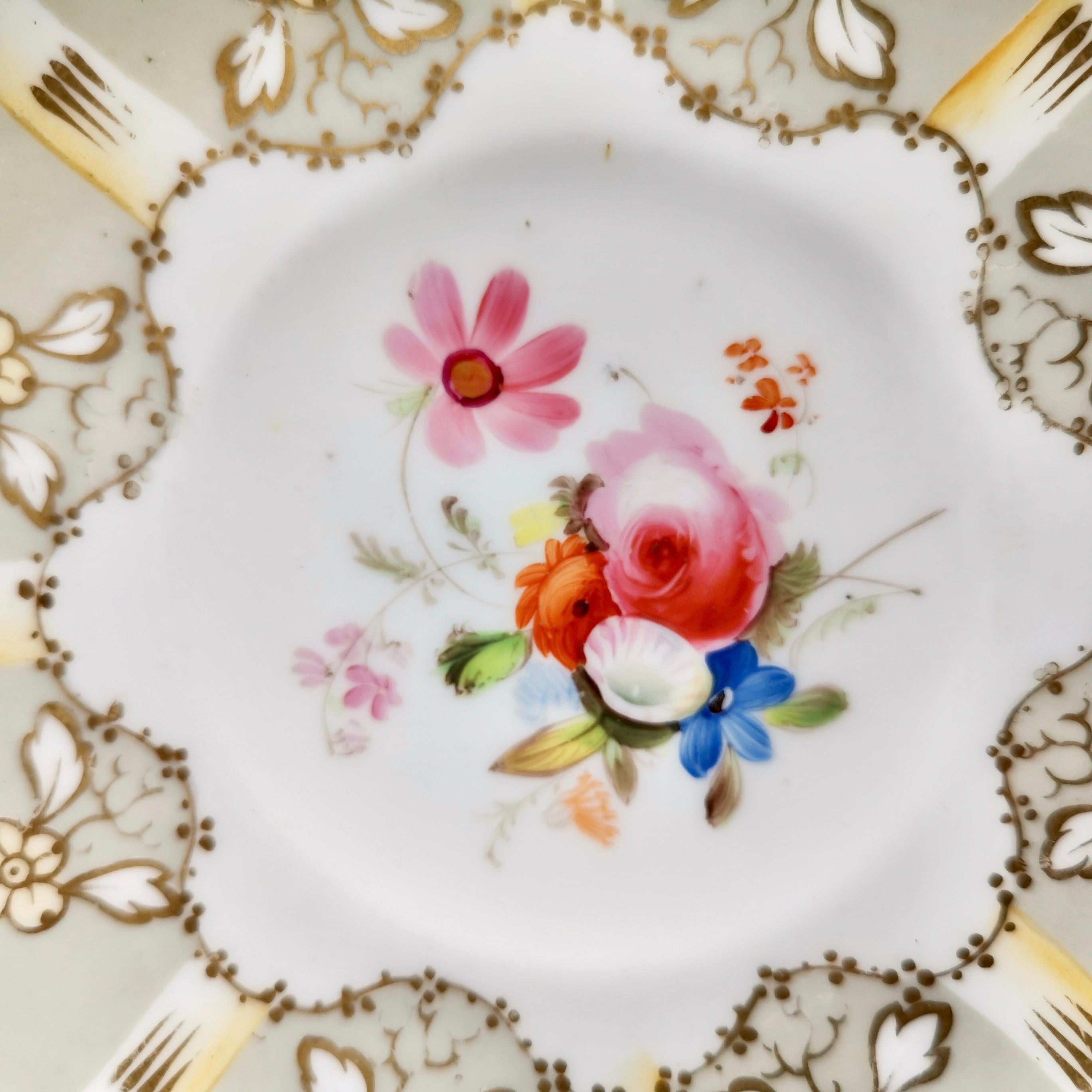 Mid-19th Century Samuel Alcock Teacup, Grey Striped with Flower Rococo Revival, circa 1845