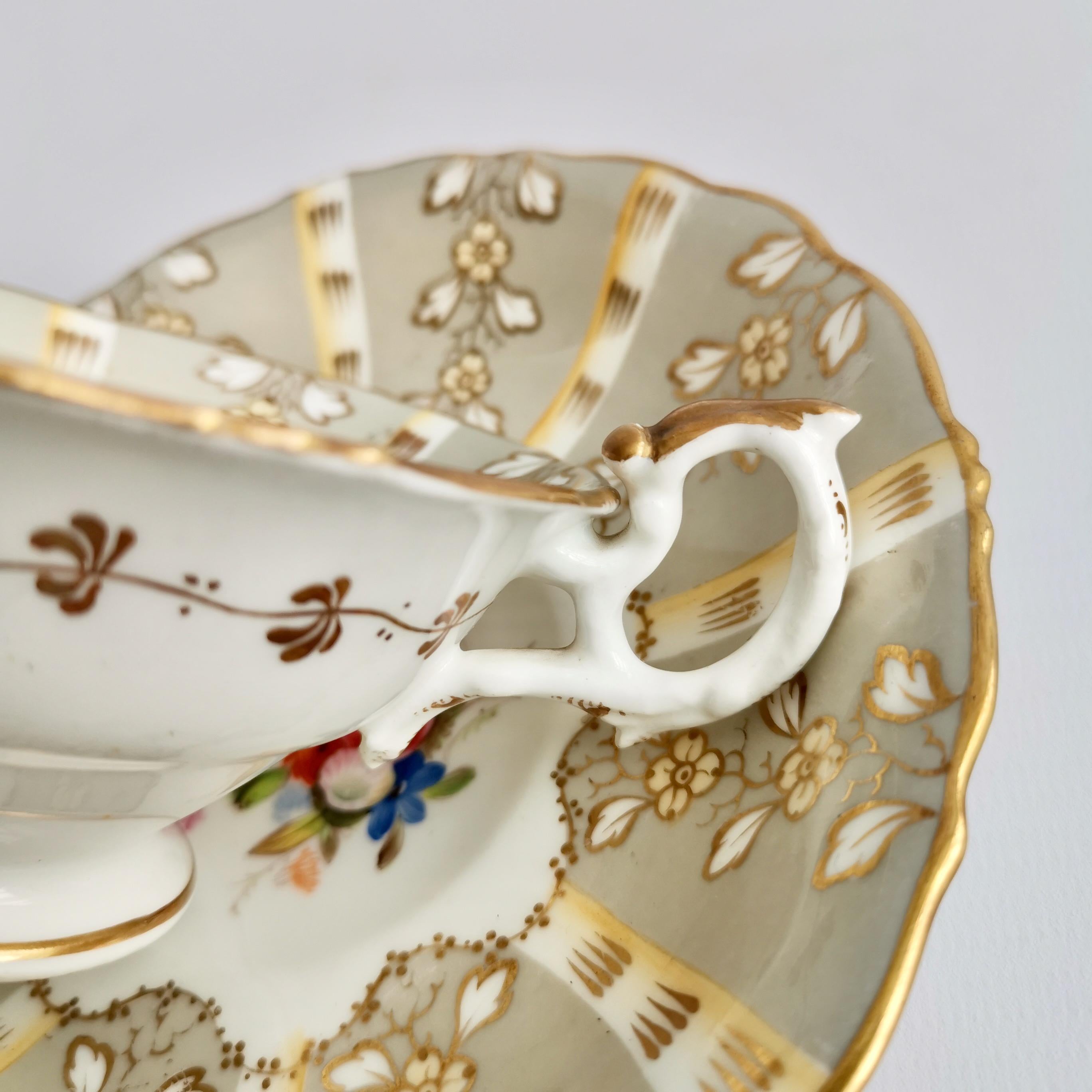 Samuel Alcock Teacup, Grey Striped with Flower Rococo Revival, circa 1845 1