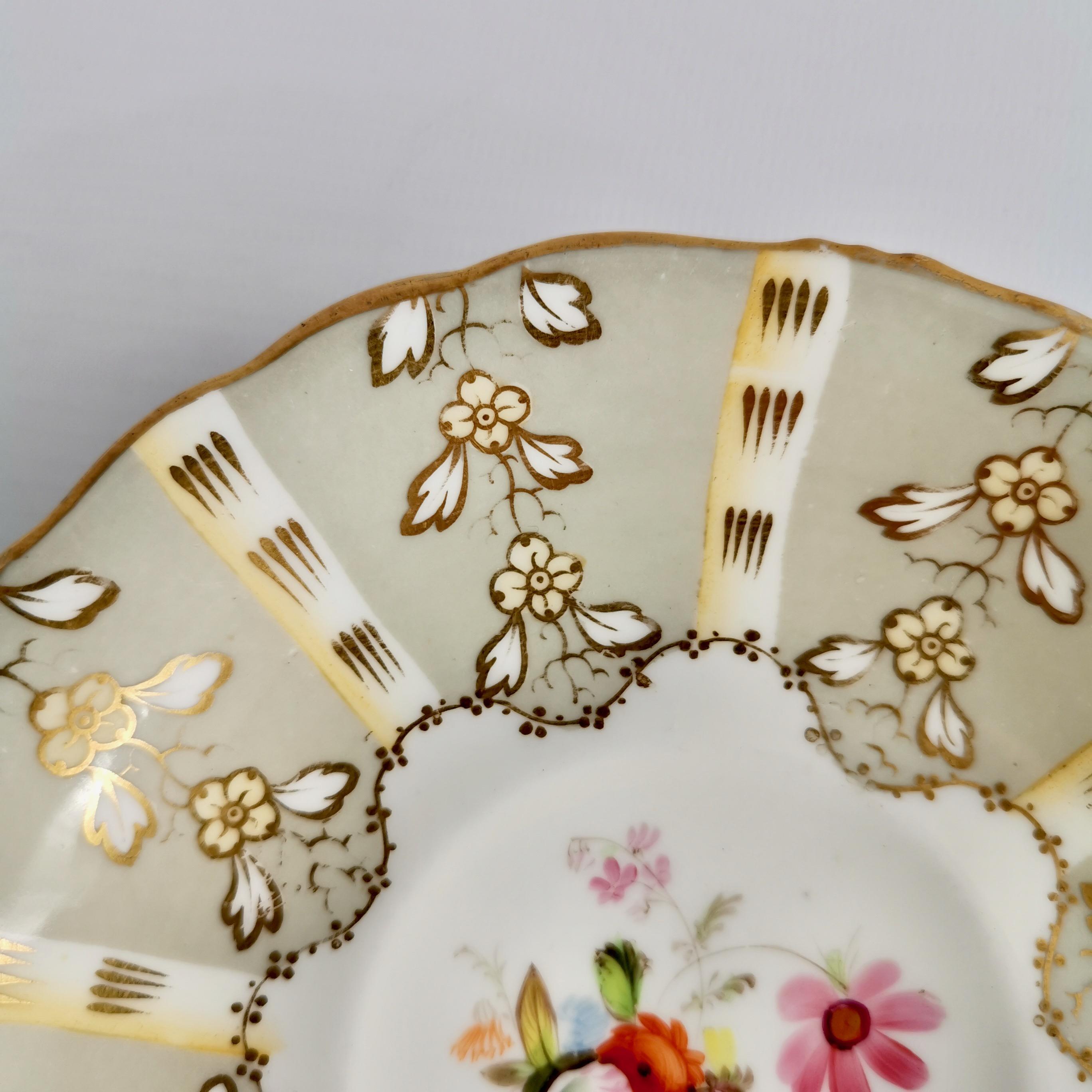 Samuel Alcock Teacup, Grey Striped with Flower Rococo Revival, circa 1845 2