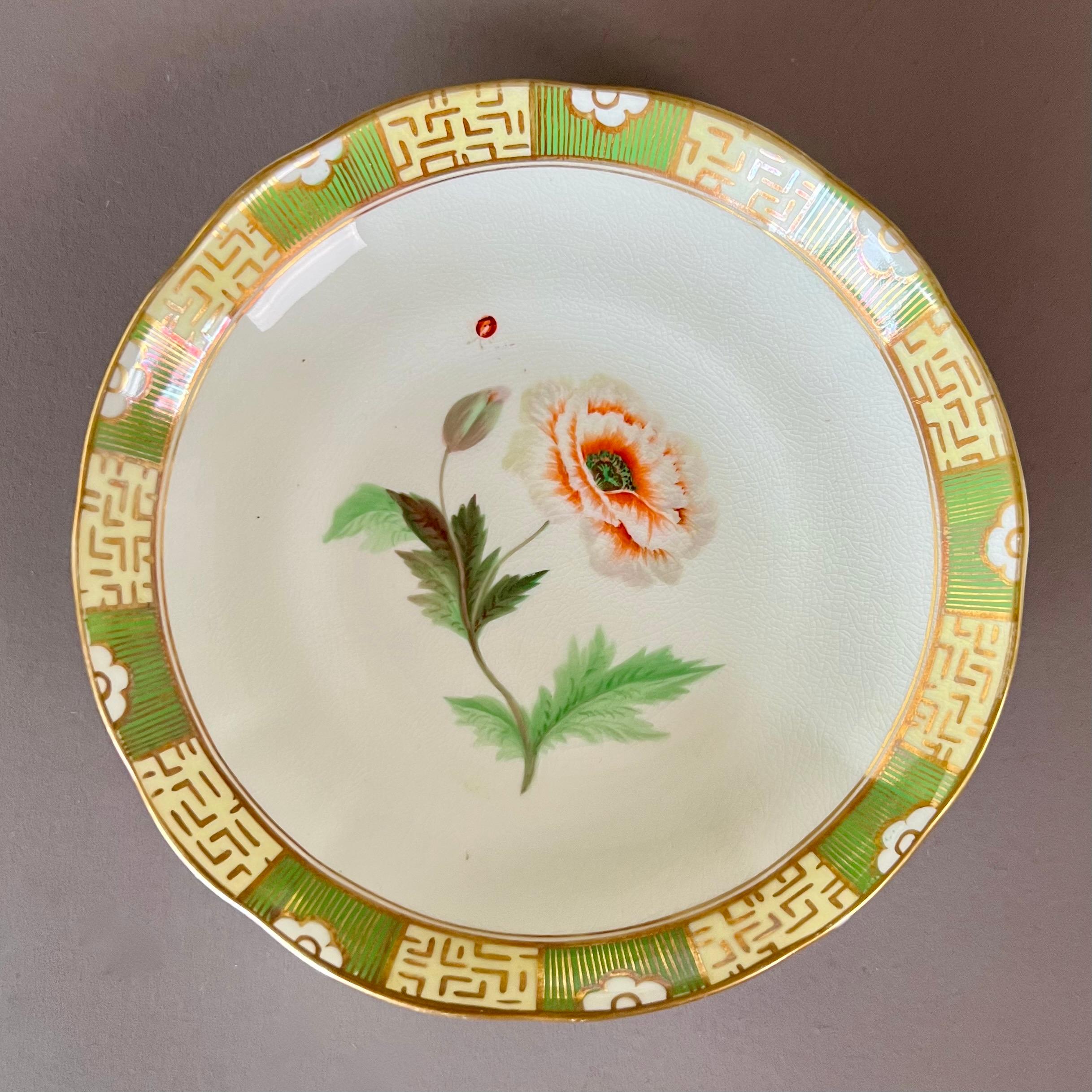 English Samuel Alcock Teacup, Japanese Green Border, Flowers and Ladybird, ca 1843 For Sale