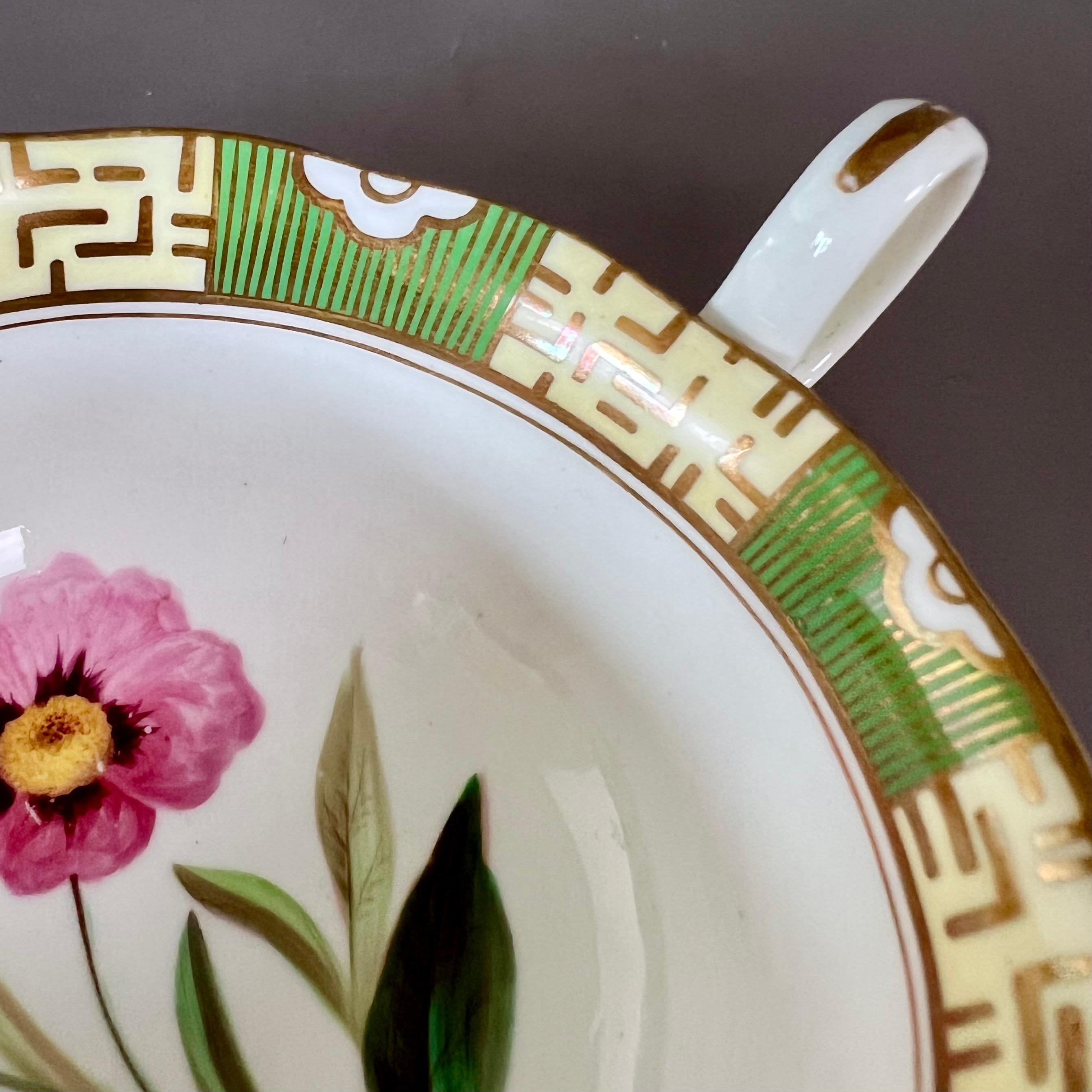 Porcelain Samuel Alcock Teacup, Japanese Green Border, Flowers and Ladybird, ca 1843 For Sale