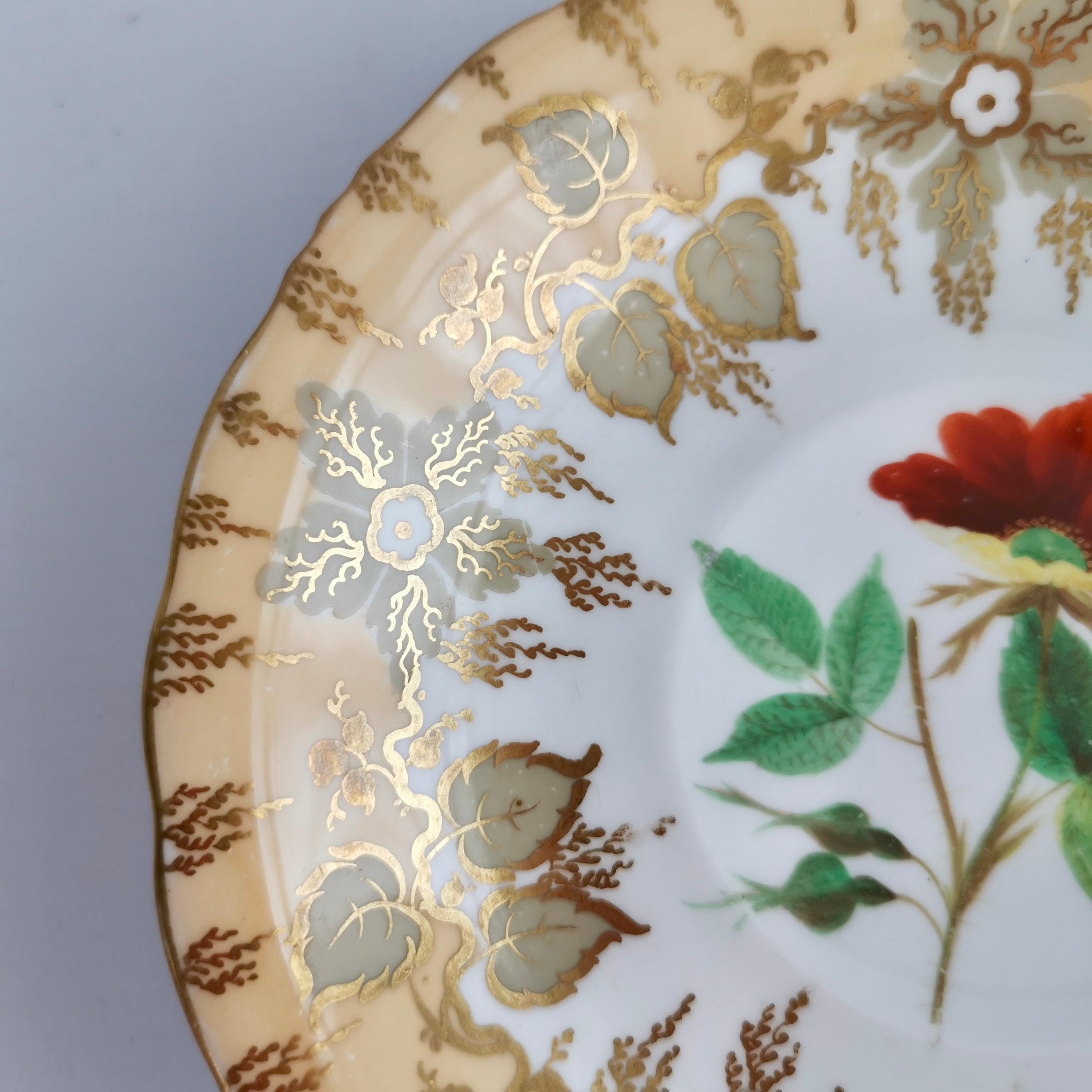 Trio de tasses à thé Samuel Alcock, beige avec fleurs peintes à la main, néo-rococo 1841 en vente 5