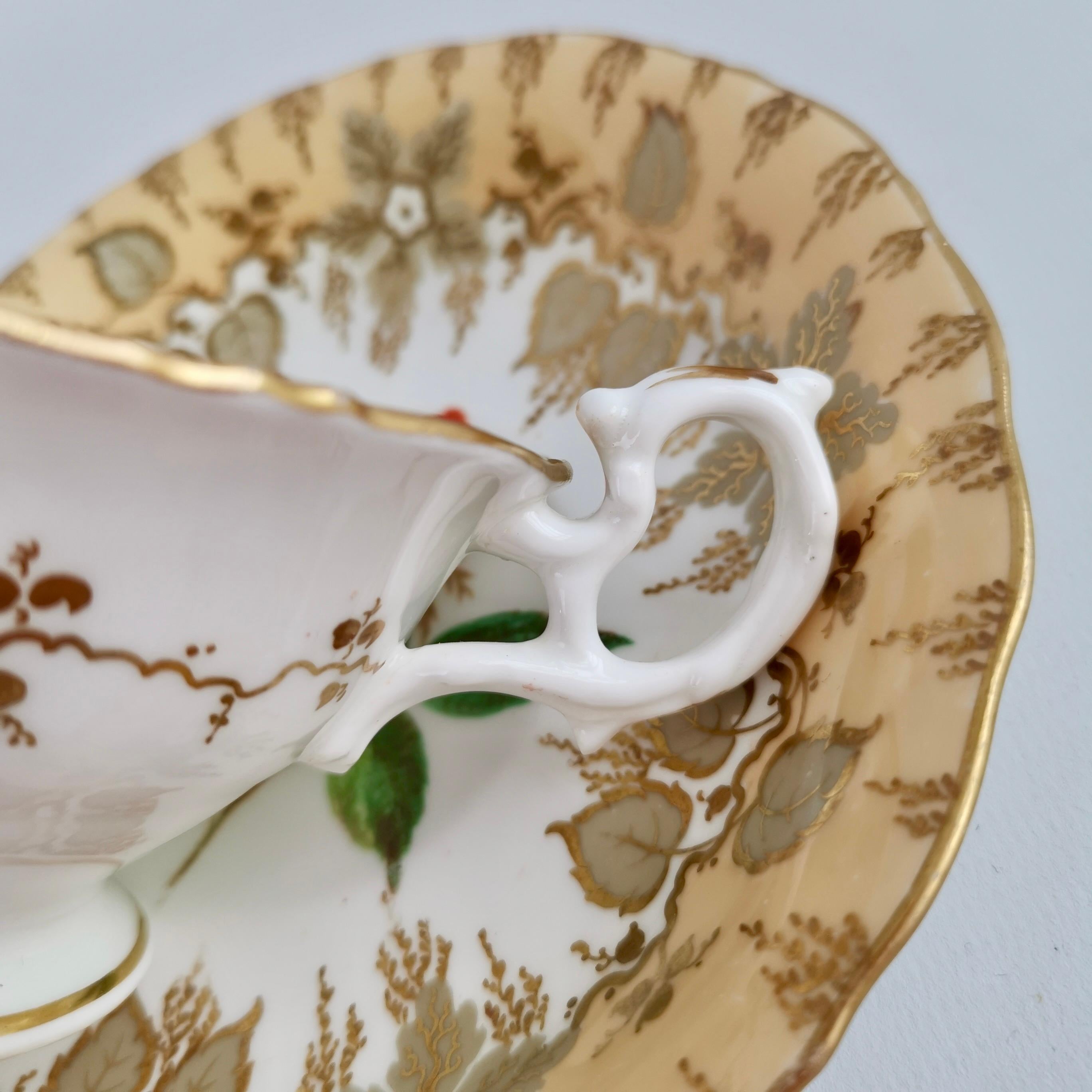 Trio de tasses à thé Samuel Alcock, beige avec fleurs peintes à la main, néo-rococo 1841 en vente 8