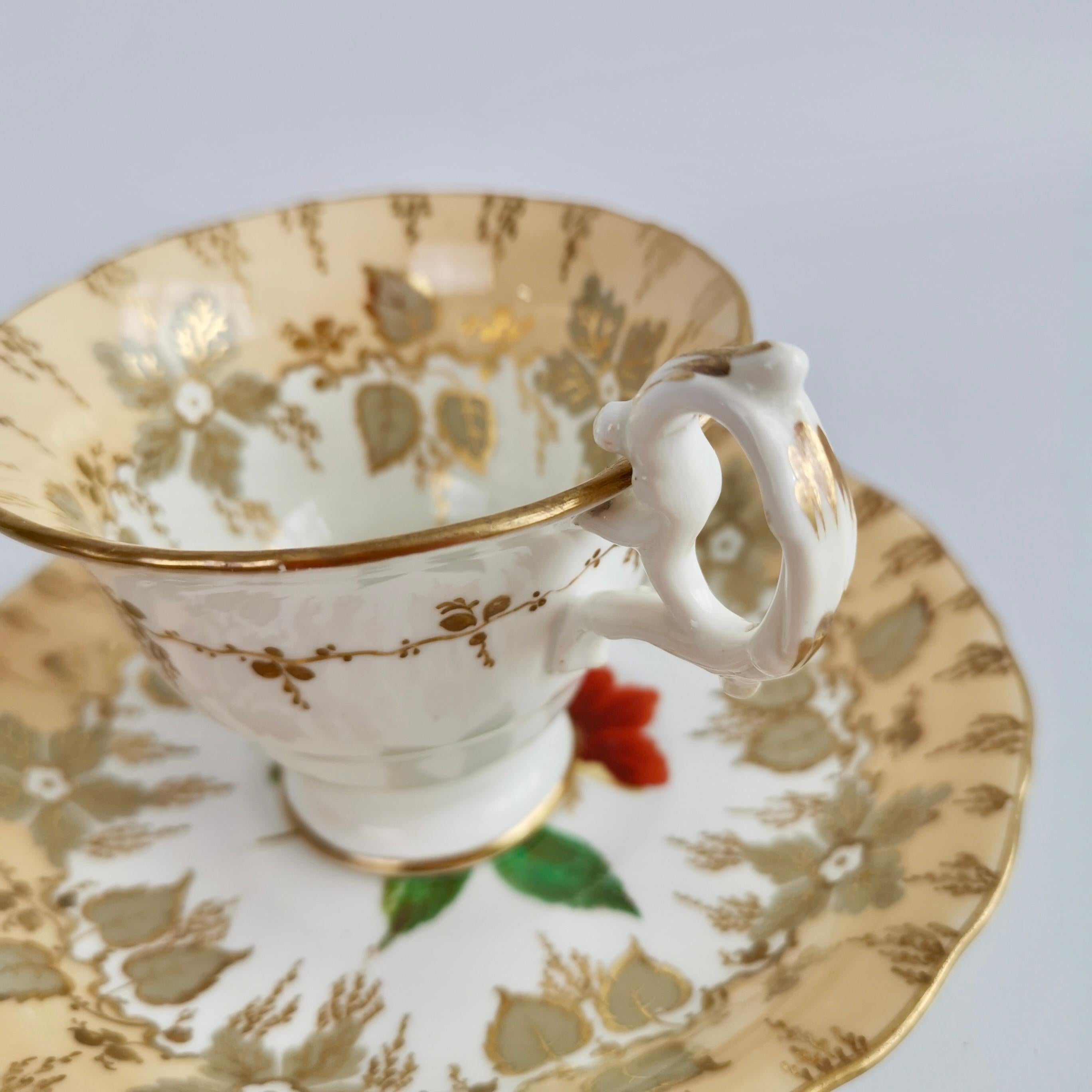 Samuel Alcock Teacup Trio, Beige with Hand Painted Flowers, Rococo Revival 1841 For Sale 9