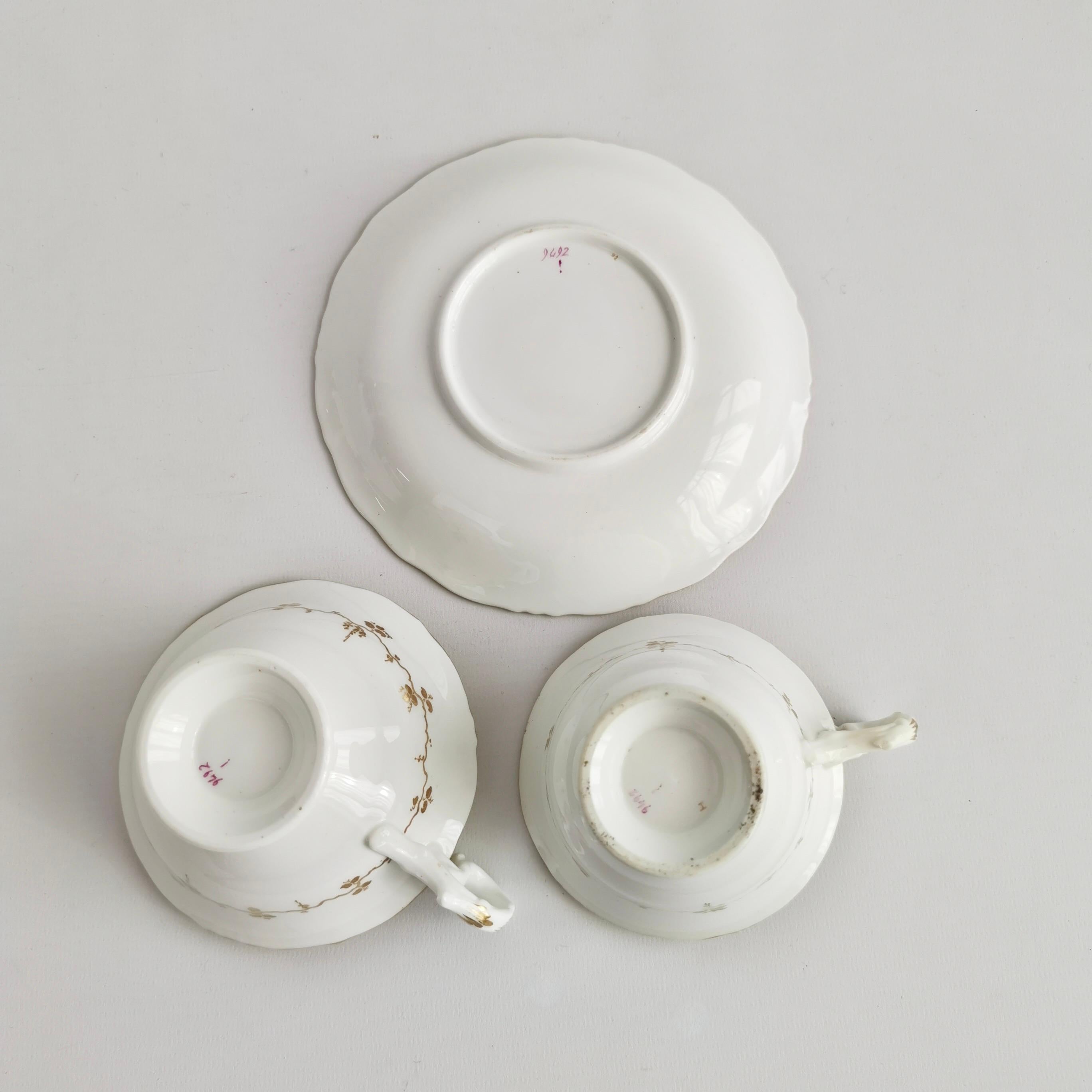 Samuel Alcock Teacup Trio, Beige with Hand Painted Flowers, Rococo Revival 1841 8