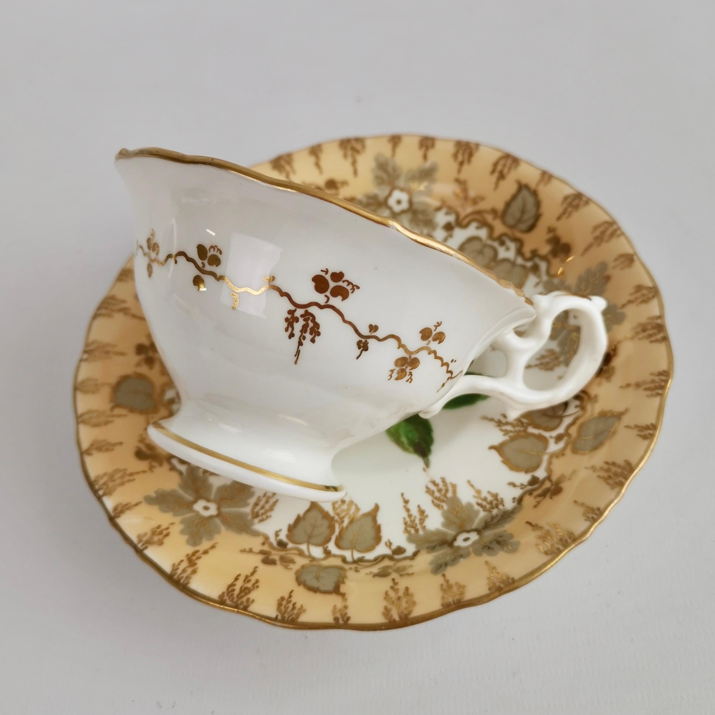 Porcelain Samuel Alcock Teacup Trio, Beige with Hand Painted Flowers, Rococo Revival 1841 For Sale