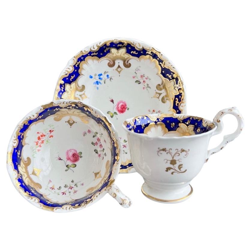 Samuel Alcock Teacup Trio, Cobalt Blue with Flowers Patt 5246, ca 1837
