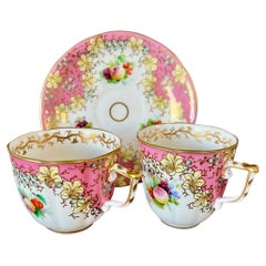 Used Samuel Alcock Teacup Trio, Pink with Fine Fruit Reserves, Victorian ca 1850