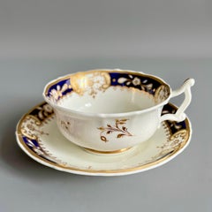 Trío de tazas de té Samuel Alcock, paisajes pintados a mano muy finos, ca 1831