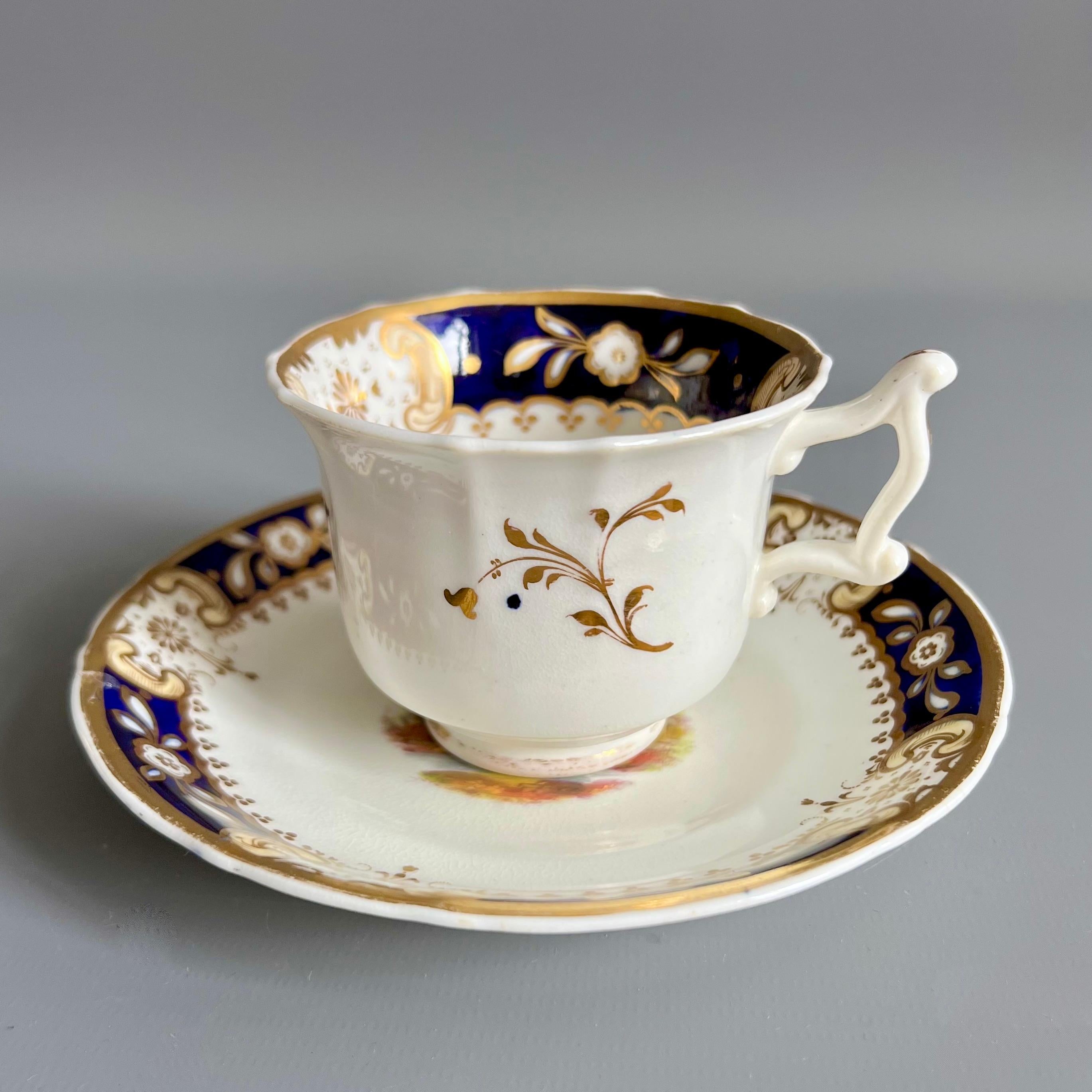 Néo-rococo Trio de tasses à thé de Samuel Alcock, très beaux paysages peints à la main, vers 1831 en vente
