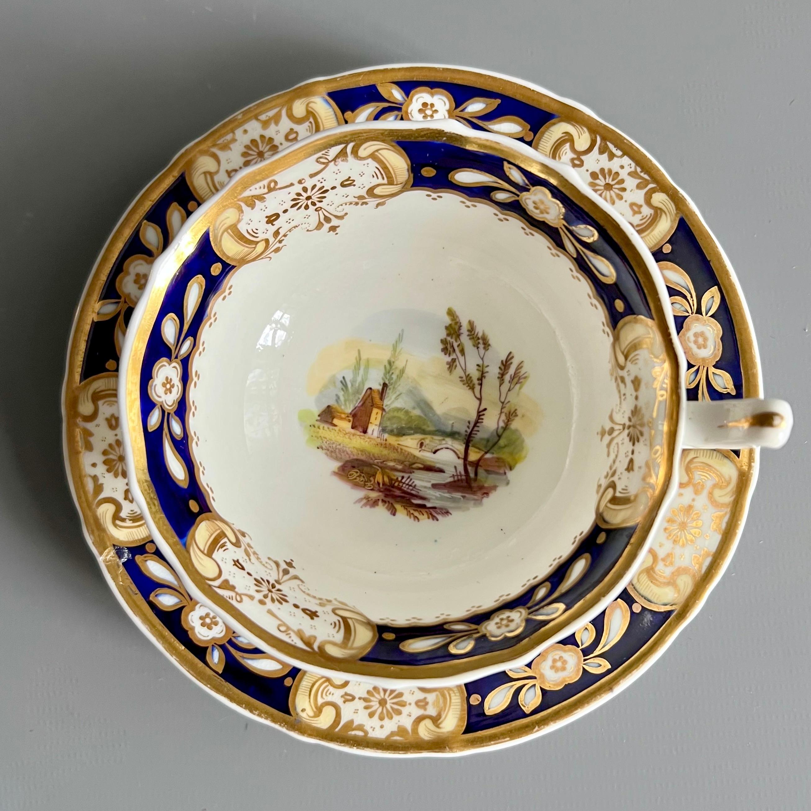 Peint à la main Trio de tasses à thé de Samuel Alcock, très beaux paysages peints à la main, vers 1831 en vente