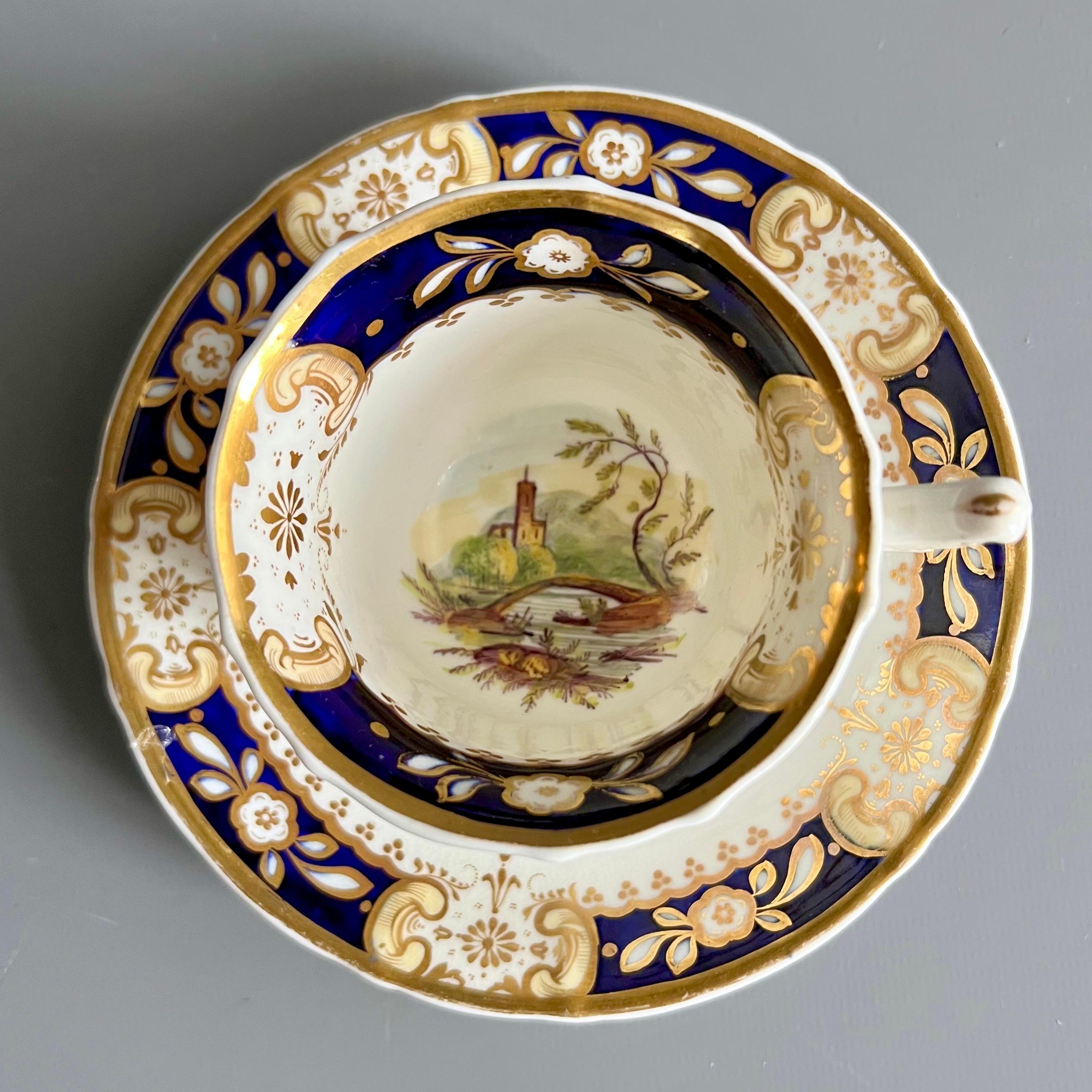 Trio de tasses à thé de Samuel Alcock, très beaux paysages peints à la main, vers 1831 Bon état - En vente à London, GB