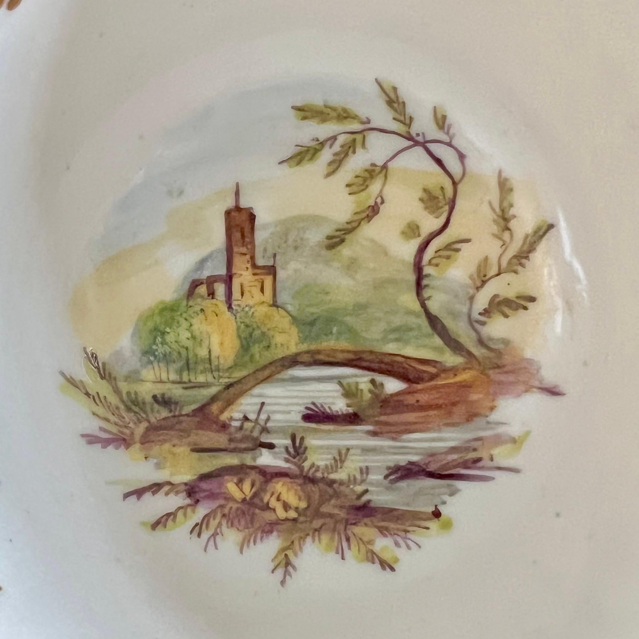 Milieu du XIXe siècle Trio de tasses à thé de Samuel Alcock, très beaux paysages peints à la main, vers 1831 en vente
