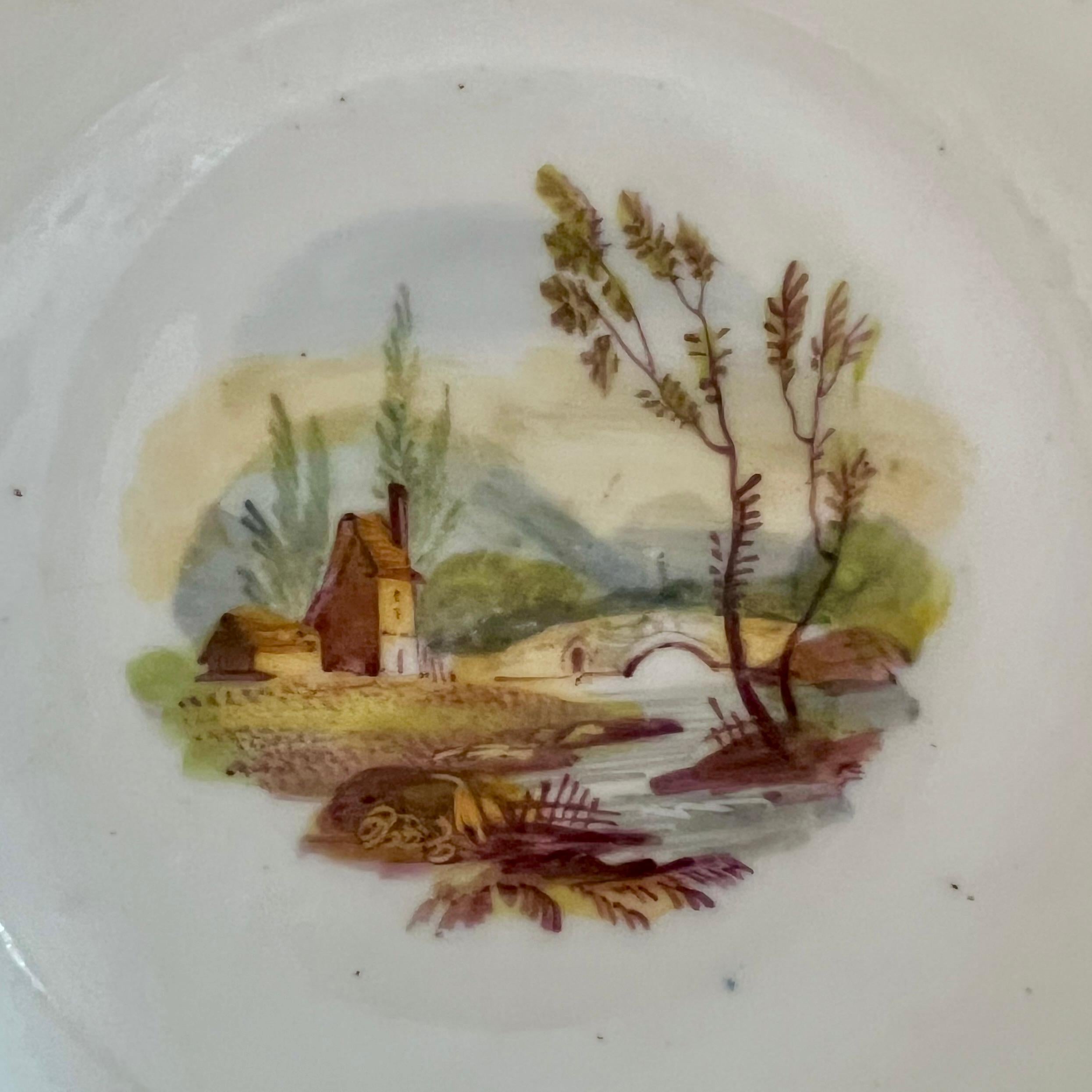 Porcelaine Trio de tasses à thé de Samuel Alcock, très beaux paysages peints à la main, vers 1831 en vente