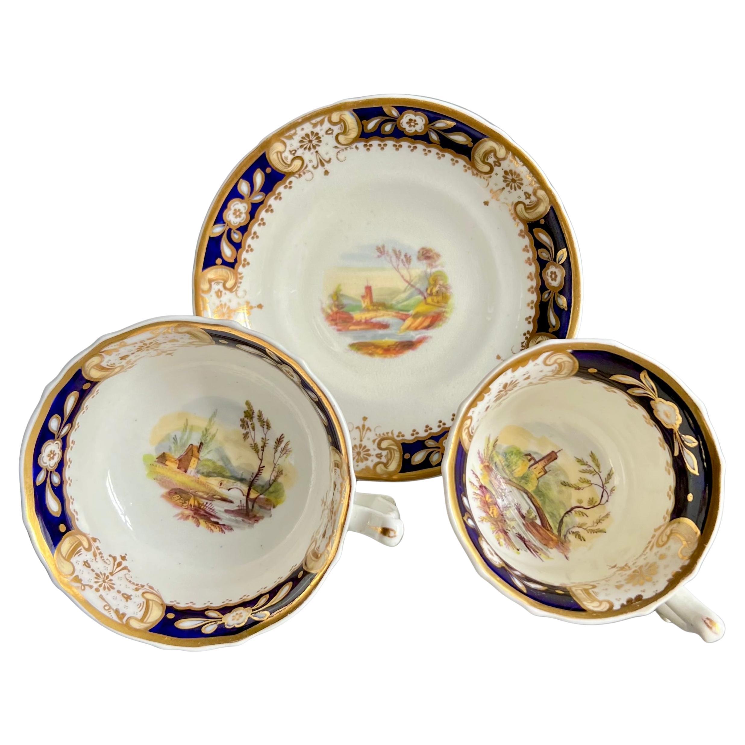 Trio de tasses à thé de Samuel Alcock, très beaux paysages peints à la main, vers 1831 en vente