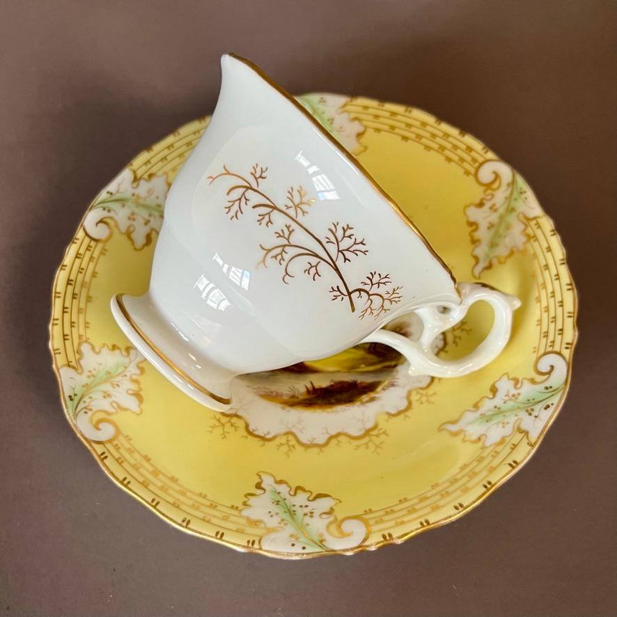 Samuel Alcock Teacup Trio, Yellow with Fine Romantic Landscapes, ca 1845 For Sale 4