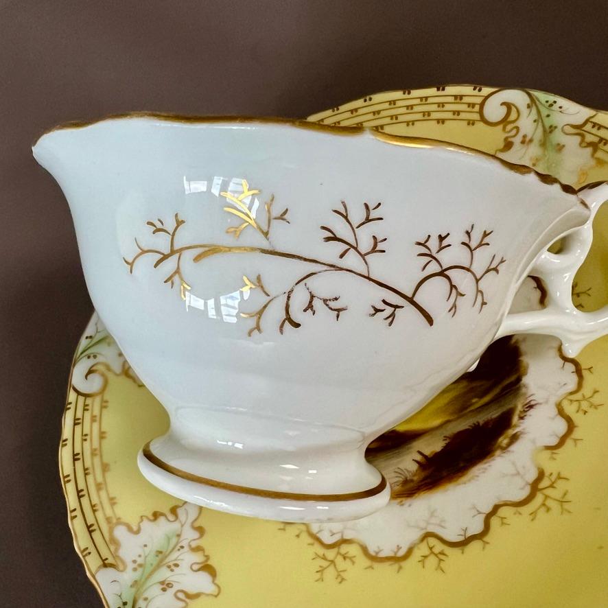 Samuel Alcock Teacup Trio, Yellow with Fine Romantic Landscapes, ca 1845 For Sale 5