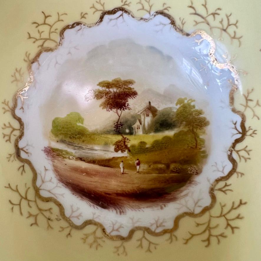 Samuel Alcock Teacup Trio, Yellow with Fine Romantic Landscapes, ca 1845 In Good Condition For Sale In London, GB