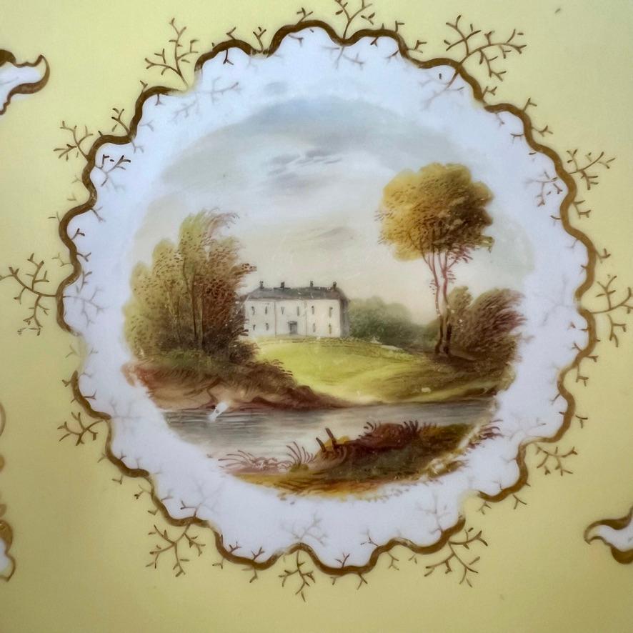 Mid-19th Century Samuel Alcock Teacup Trio, Yellow with Fine Romantic Landscapes, ca 1845 For Sale