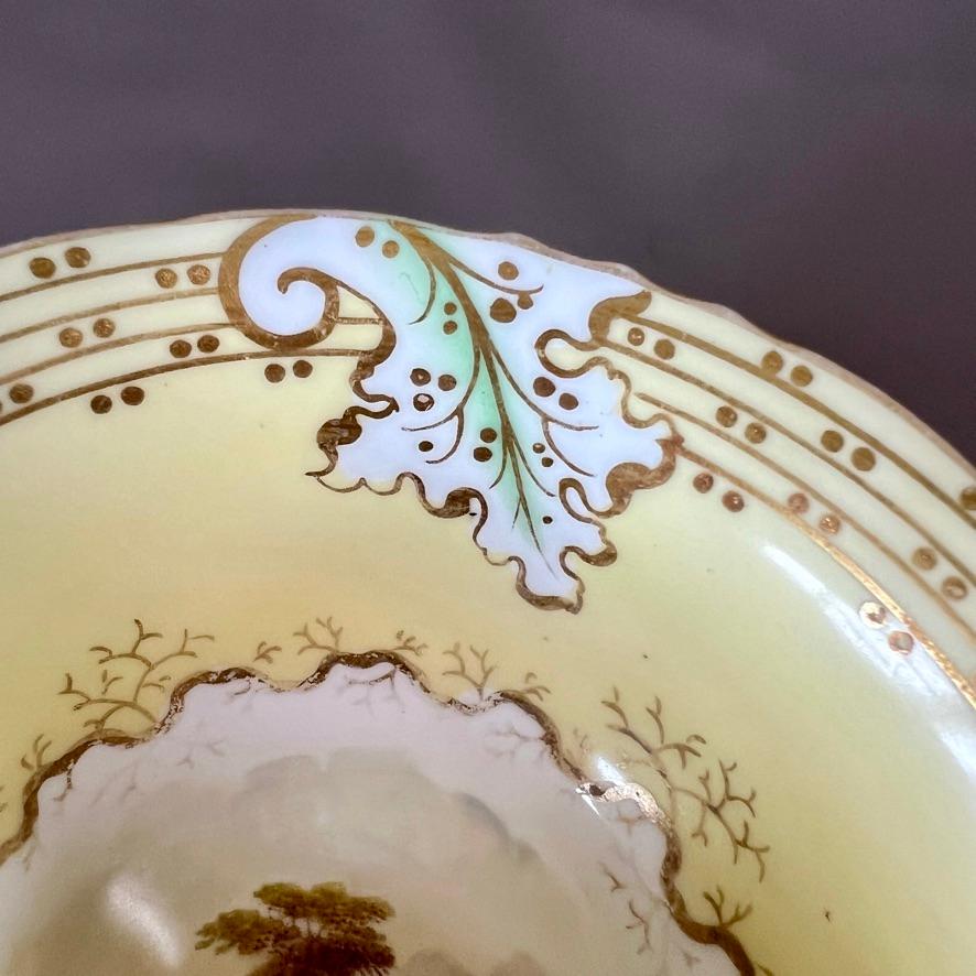 Samuel Alcock Teacup Trio, Yellow with Fine Romantic Landscapes, ca 1845 For Sale 1