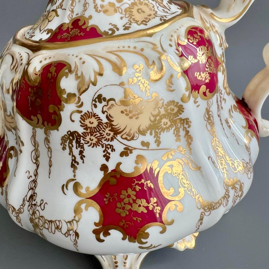 Porcelaine Théière Samuel Alcock, en forme de poire marron, néo-rococo, 1843 en vente