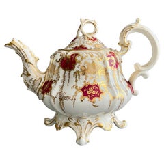 Samuel Alcock Teapot, Maroon Pear Shaped Rococo Revival, 1843