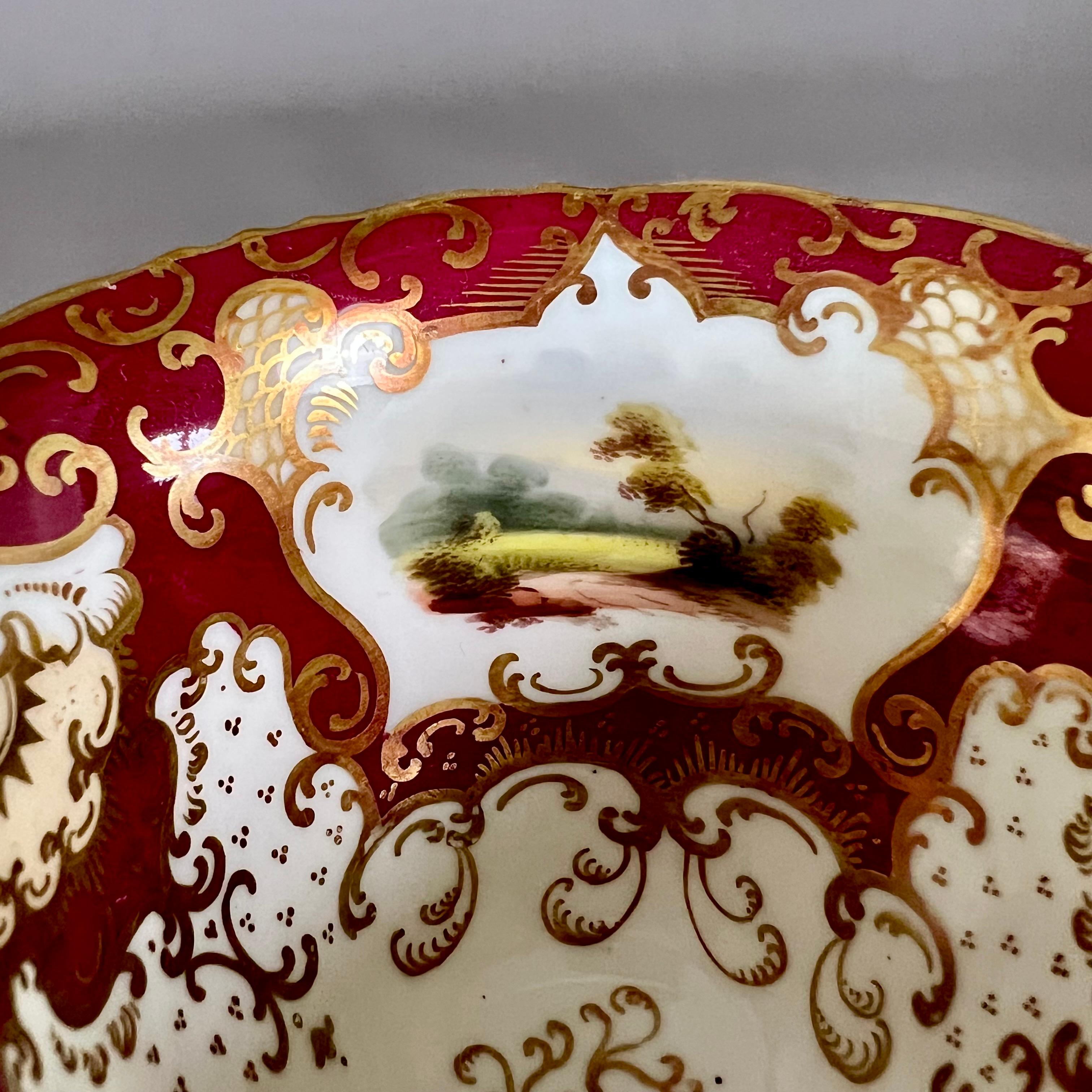 Samuel Alcock Tearcup Trio, Maroon, Yellow, Gilt and Fine Landscapes, ca 1845 For Sale 2