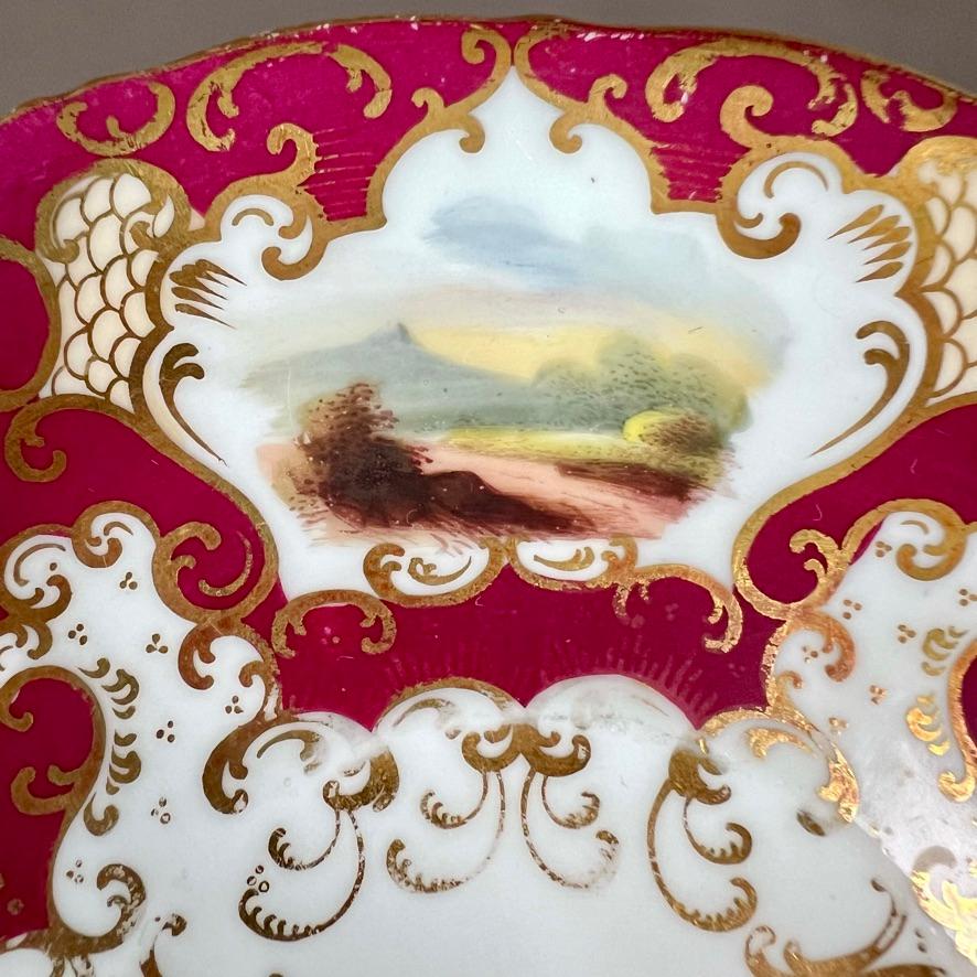 Samuel Alcock Tearcup Trio, Maroon, Yellow, Gilt and Fine Landscapes, ca 1845 For Sale 3
