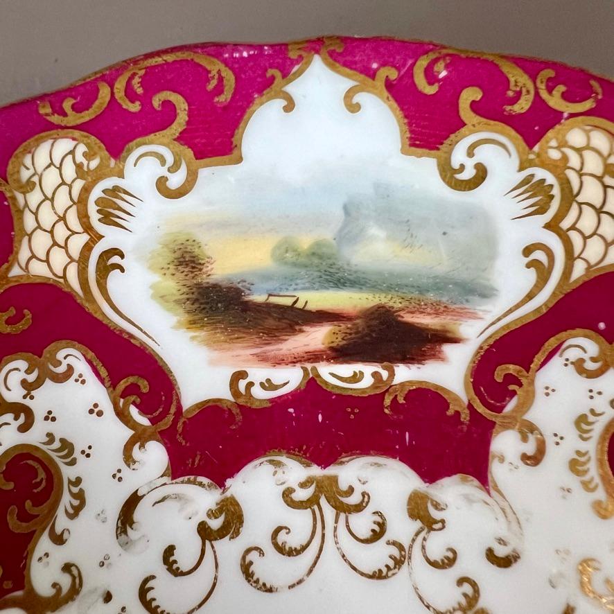 Samuel Alcock Tearcup Trio, Maroon, Yellow, Gilt and Fine Landscapes, ca 1845 For Sale 5