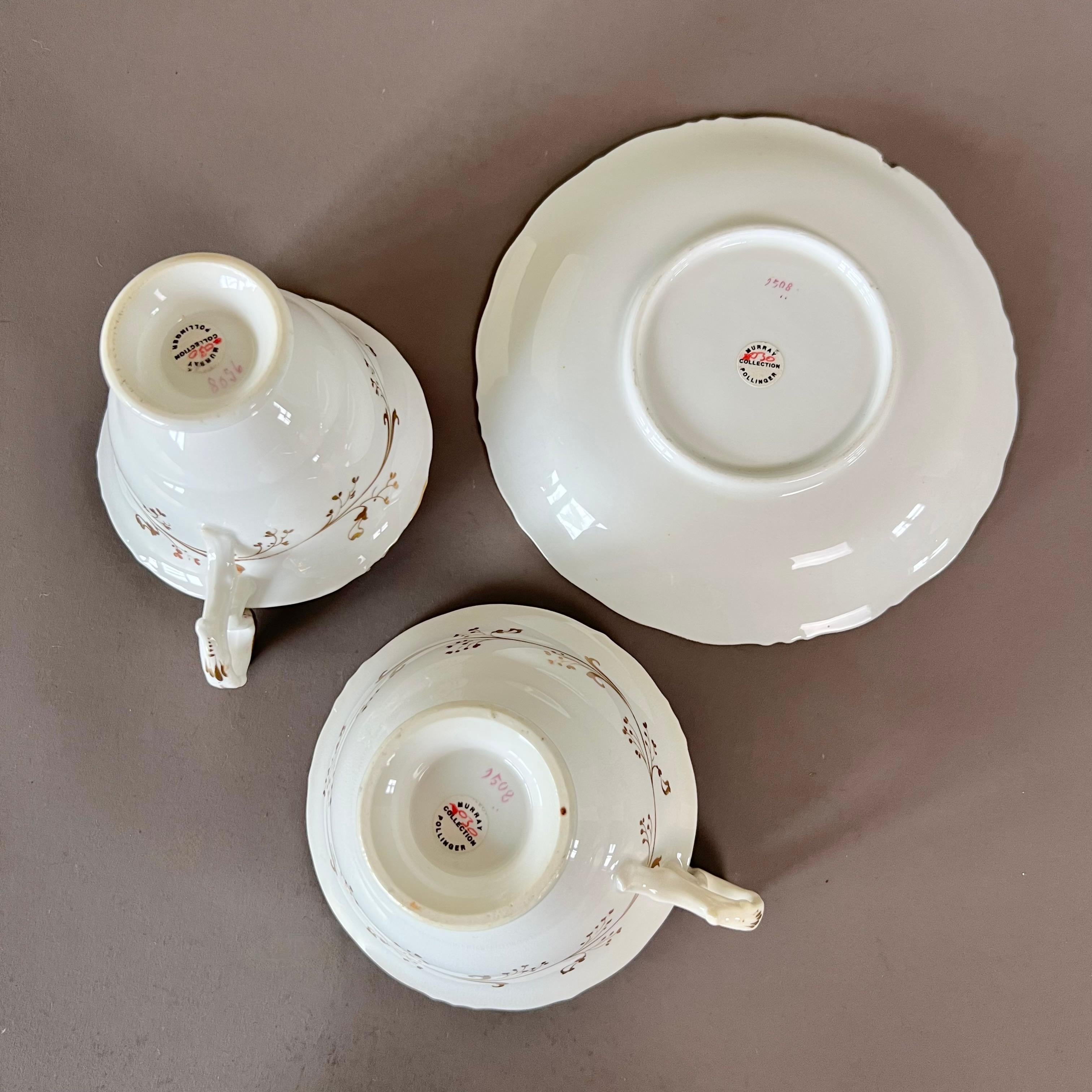 Samuel Alcock Tearcup Trio, Maroon, Yellow, Gilt and Fine Landscapes, ca 1845 For Sale 6